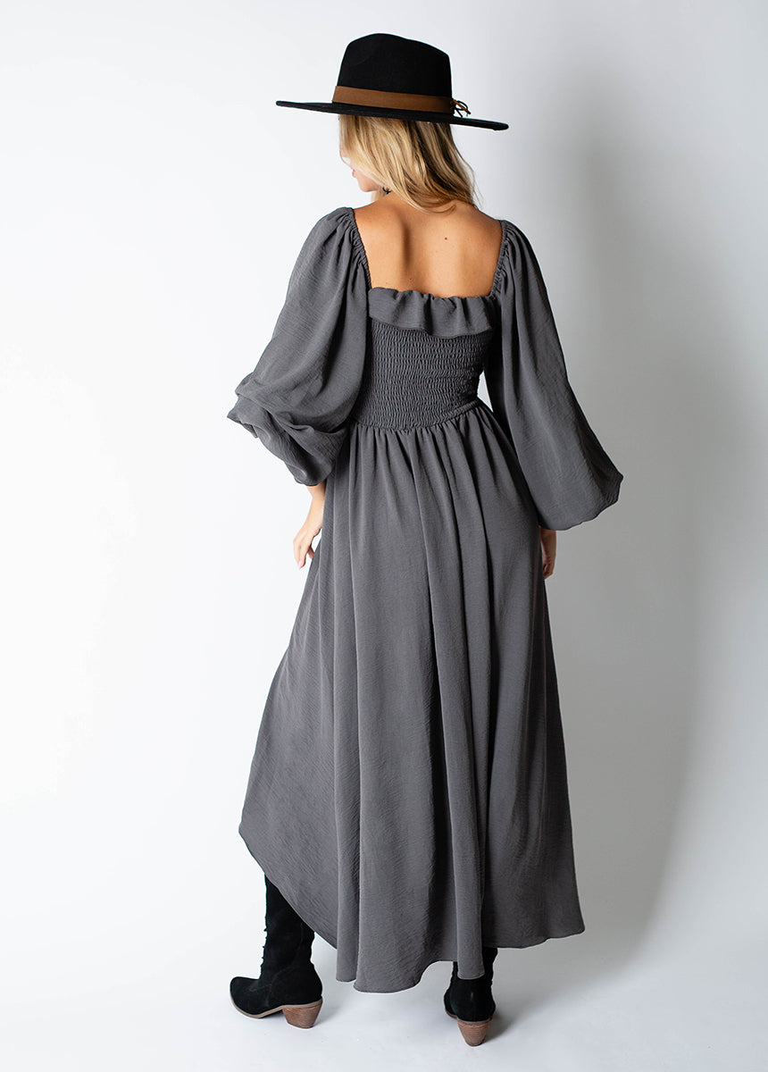 Odette Dress in Gray - Elegant Women's Midi Dress for Casual & Office Wear | Perfect for Work, Dates & Special Occasions