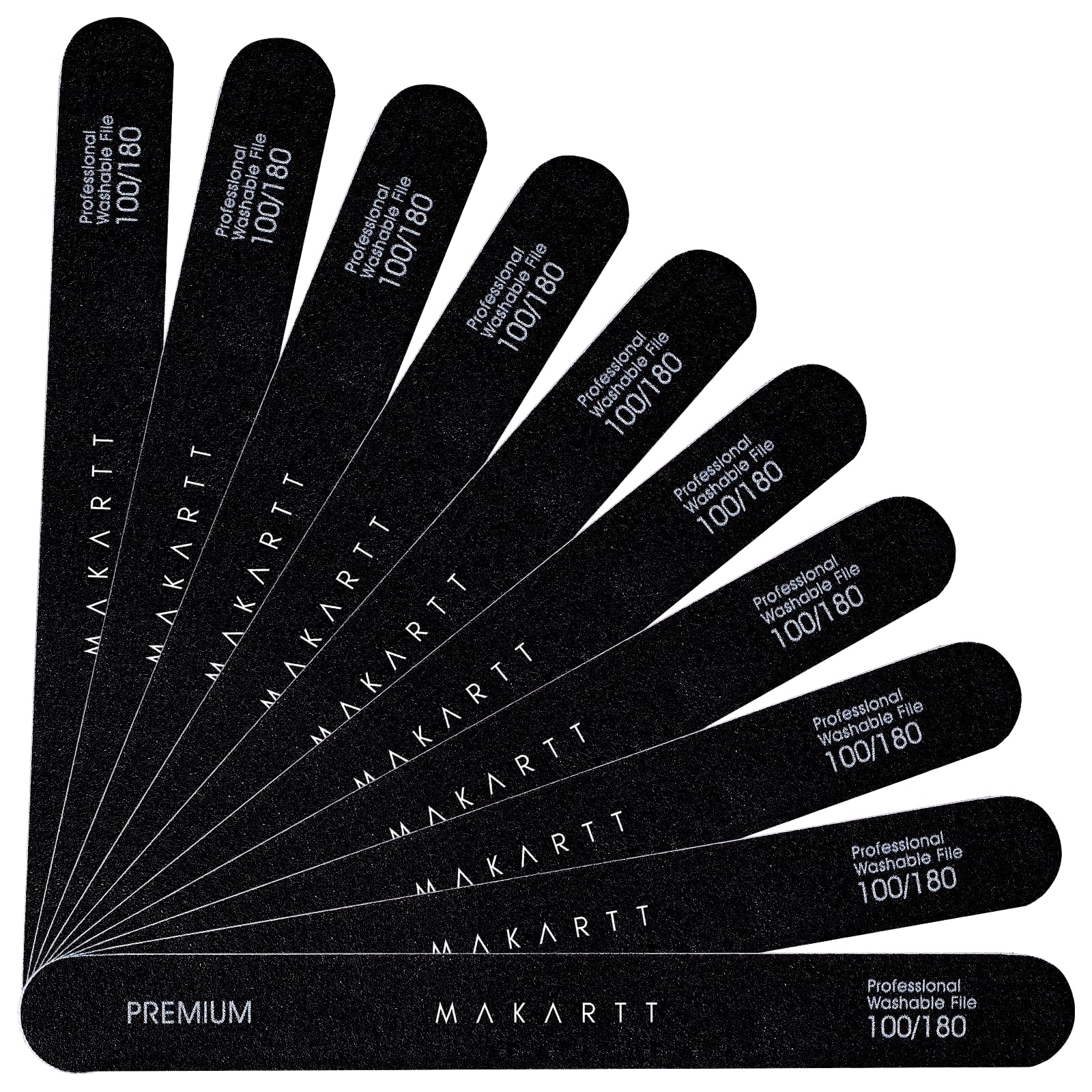 Makartt Professional 100/180 Grit Nail Files - 10 Pack Black Emery Boards for Natural & Acrylic Nails - Washable Double-Sided Manicure Tools for DIY Salon & Home Use - Perfect for Nail Shaping, Buffing and Smoothing
