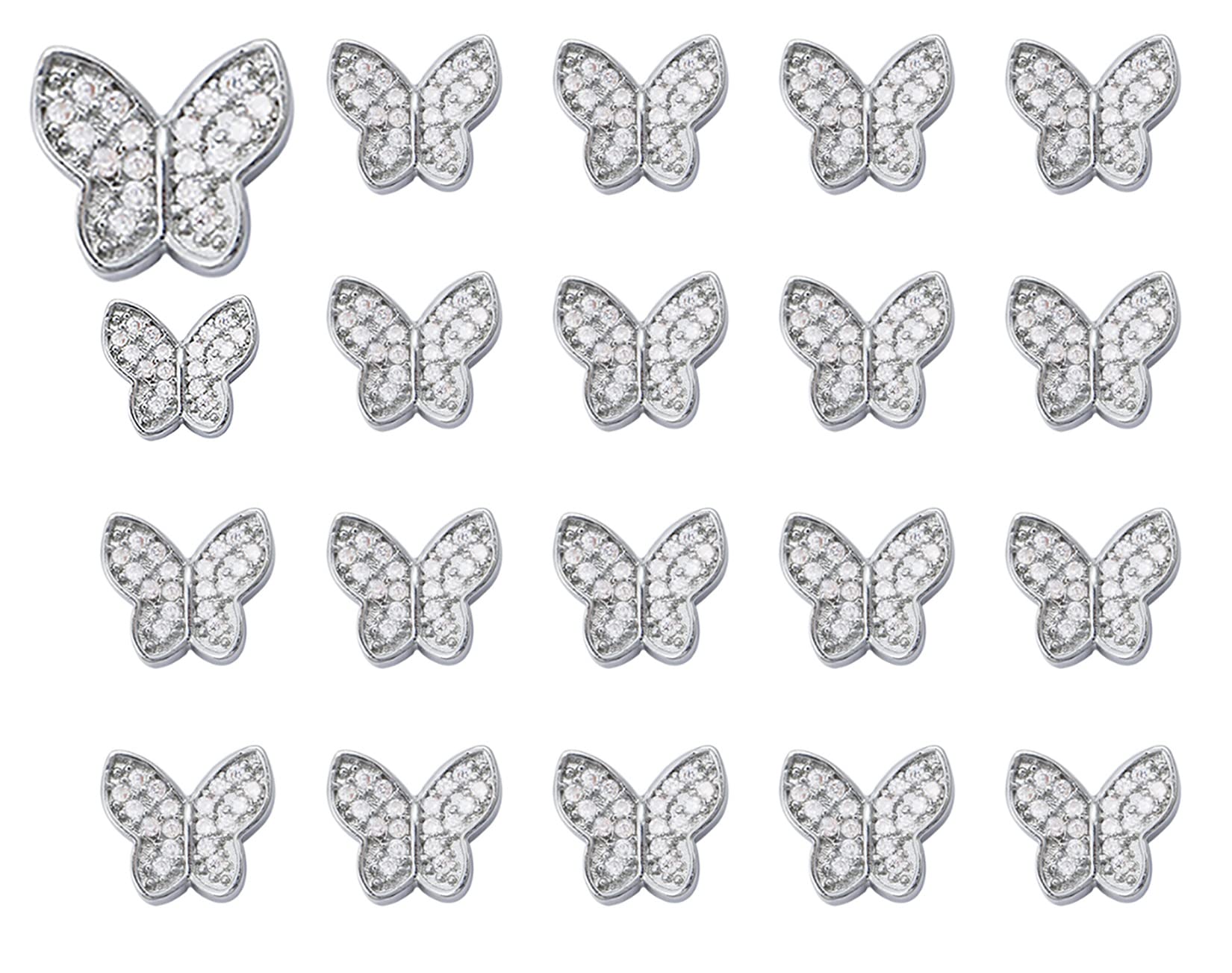 3D Butterfly Nail Rhinestones - 20 Pack Silver Nail Art Gems for DIY Beauty Design