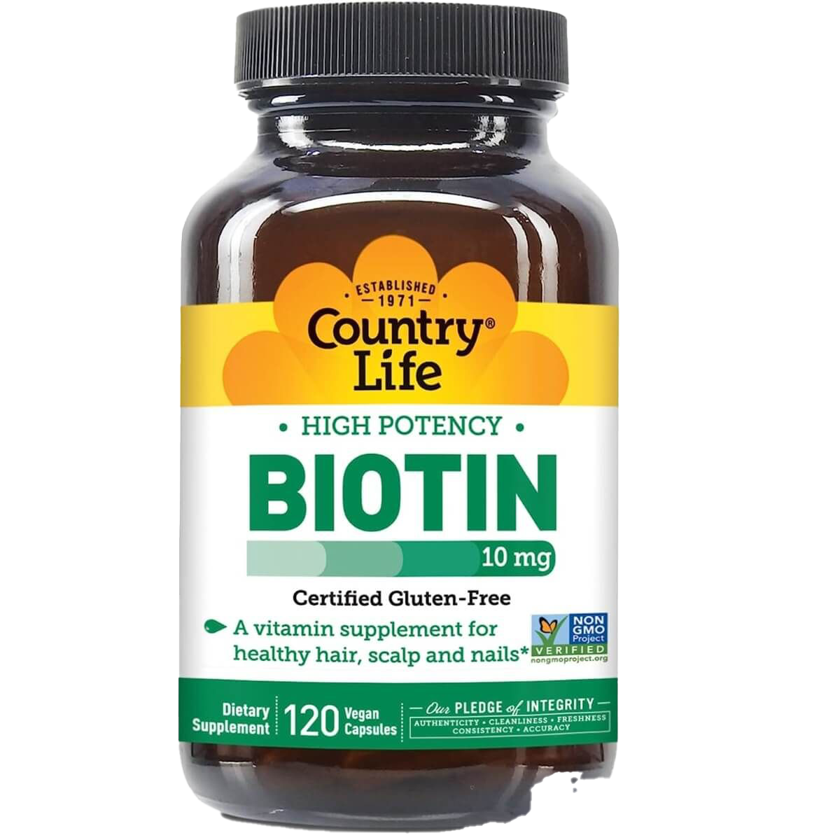 Country Life Biotin 10mg 120 Vegan Capsules - Hair, Skin & Nails Support Supplement for Women & Men - Daily Vitamin B7 for Healthy Hair Growth & Strong Nails
