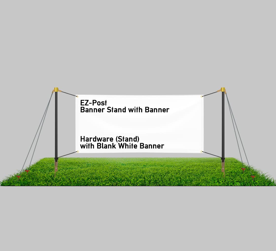 BannerBuzz EZ Post 10'x4' In-Ground Horizontal Banner Stand with Blank White Banner - Outdoor Advertising Display with Hardware - Perfect for Events, Trade Shows, and Business Promotions
