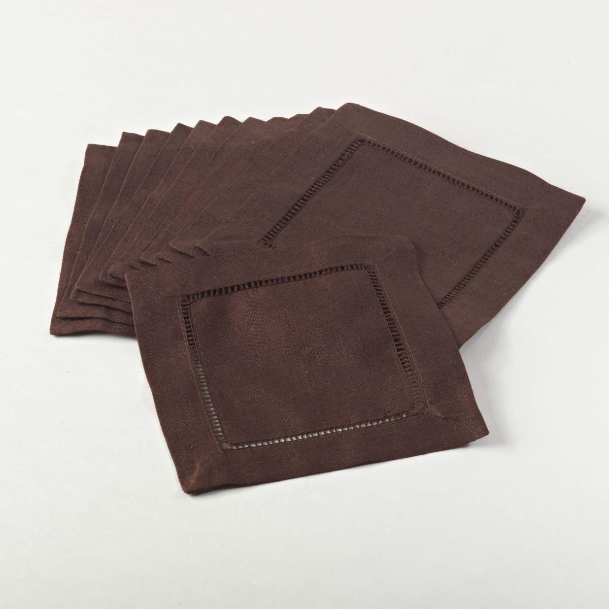 Cookhouse 6-Inch Square Hemstitch Cocktail Napkins - Set of 12, Chocolate Brown - Perfect for Parties, Weddings & Home Decor