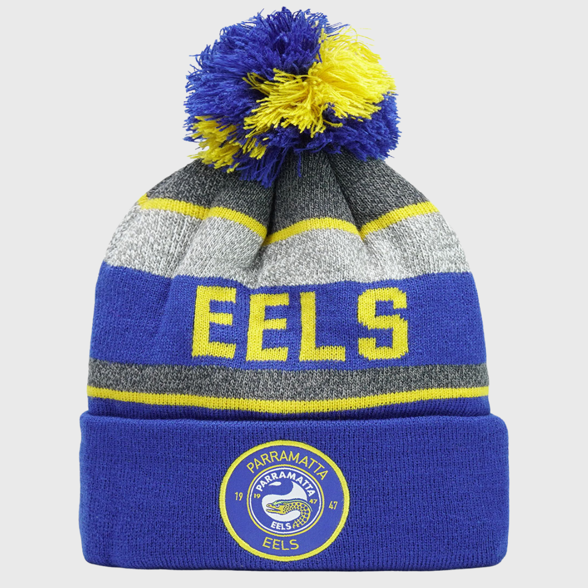Official NRL Parramatta Eels Tundra Bobble Beanie Hat - Winter Knit Cap for Rugby Fans | Perfect for Game Day & Cold Weather