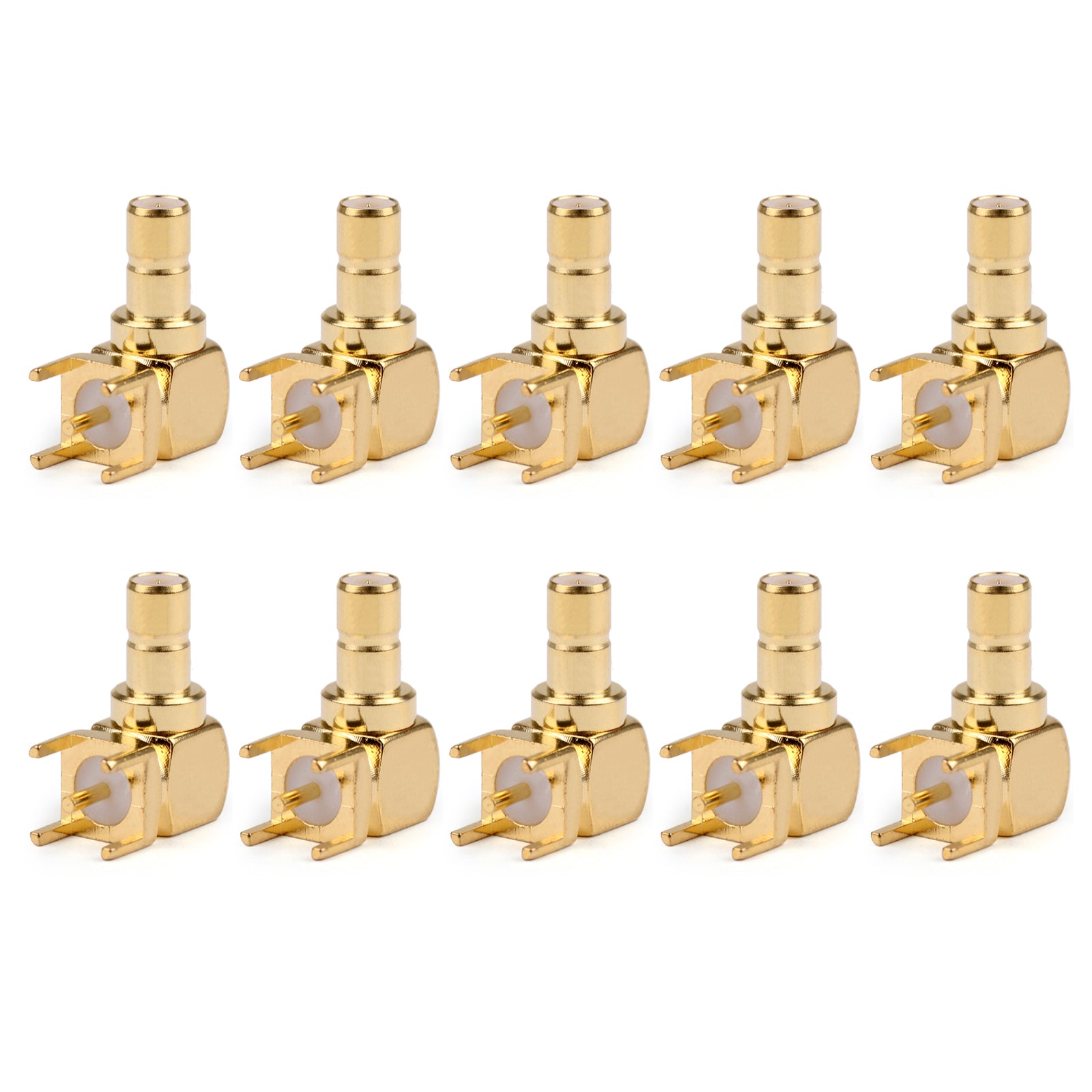 10-Pack SMB Male Right Angle Connector - 90° Bulkhead Solder PCB Mount 5.08mm Pitch - Perfect for RF Antenna, Cable Assembly & PCB Circuit Board Connections