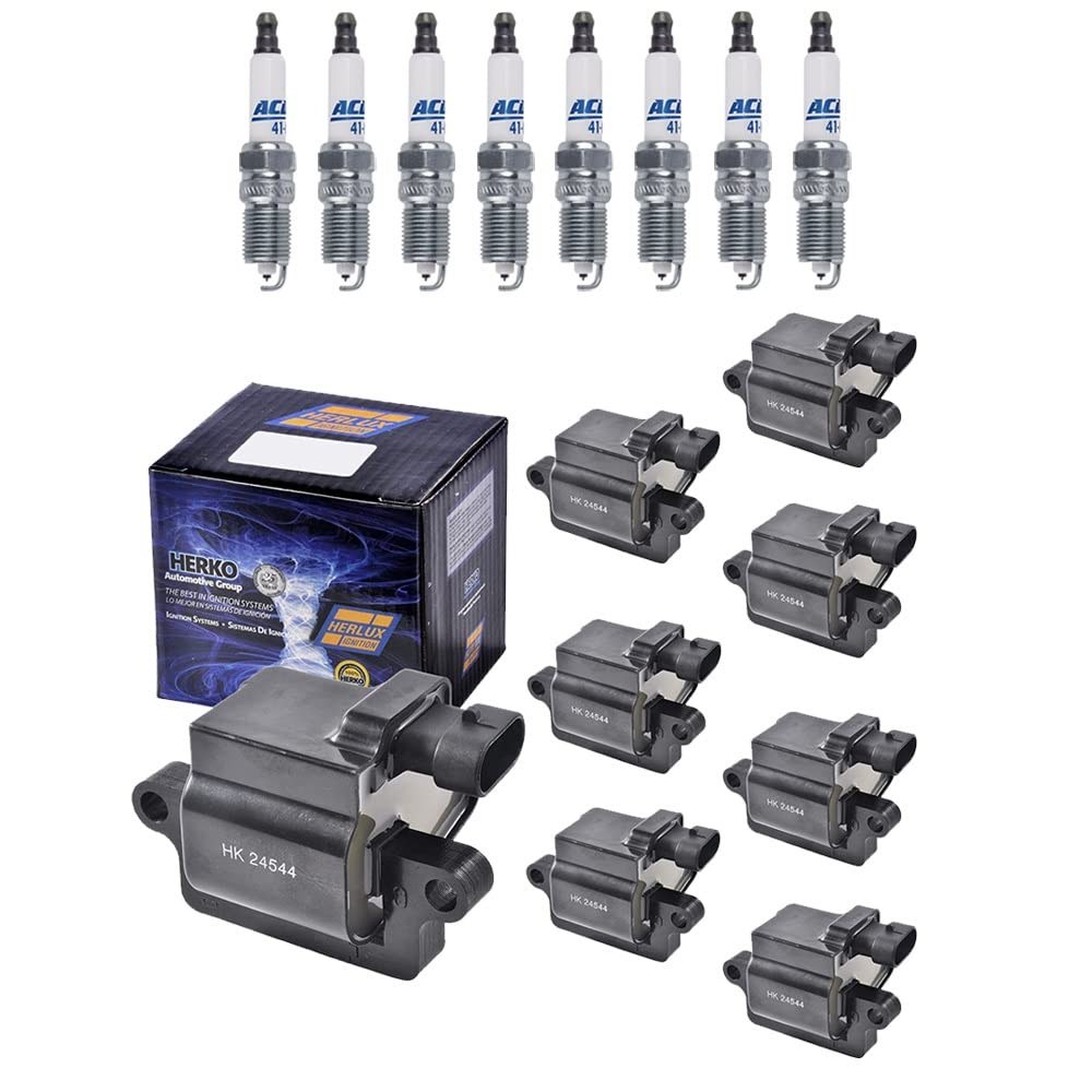 AD Auto Parts Ignition Coil Pack - 8 Herko Automotive B039 Coils + 8 OEM 41-962 Platinum Spark Plugs for 1999 Chevy Silverado & GMC Sierra 1500 2500 3500 - Perfect for Engine Tune-Ups & Performance Upgrades