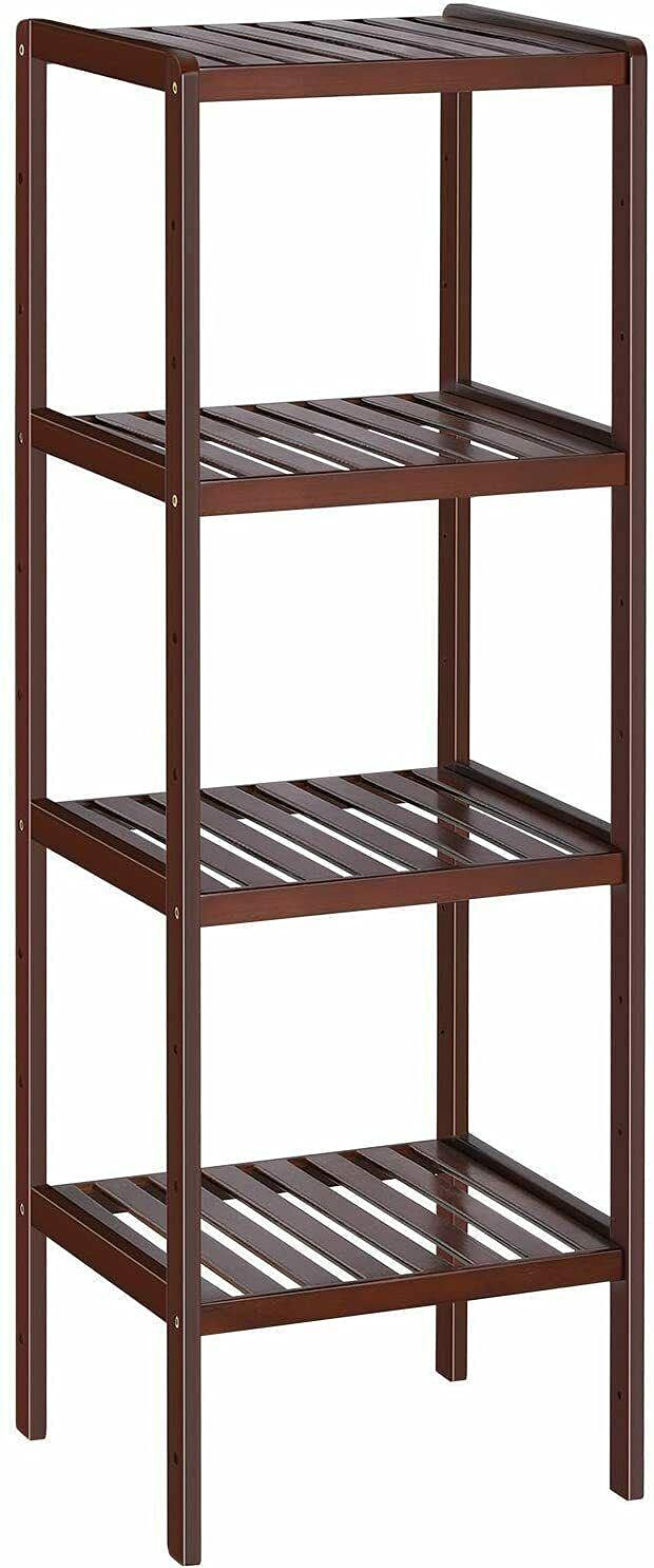 4-Tier Bamboo Bathroom Shelf - Space Saving Storage Rack for Plants, Flowers & Bathroom Essentials - Wall Mounted Organizer for Bathroom Decor & Accessories - Perfect for Small Bathrooms, Showers & Vanities