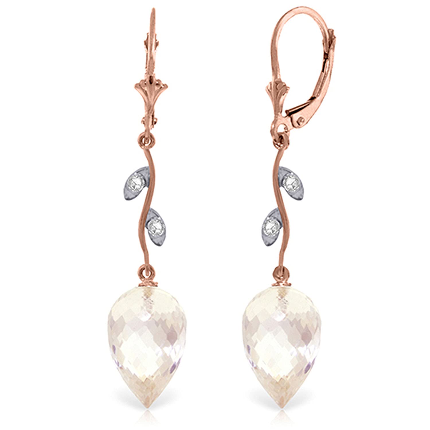 14K Rose Gold Drop Earrings with White Topaz & Diamond Accents | Galaxy Gold GG | Elegant Dangle Earrings for Women | Perfect for Weddings, Parties & Special Occasions