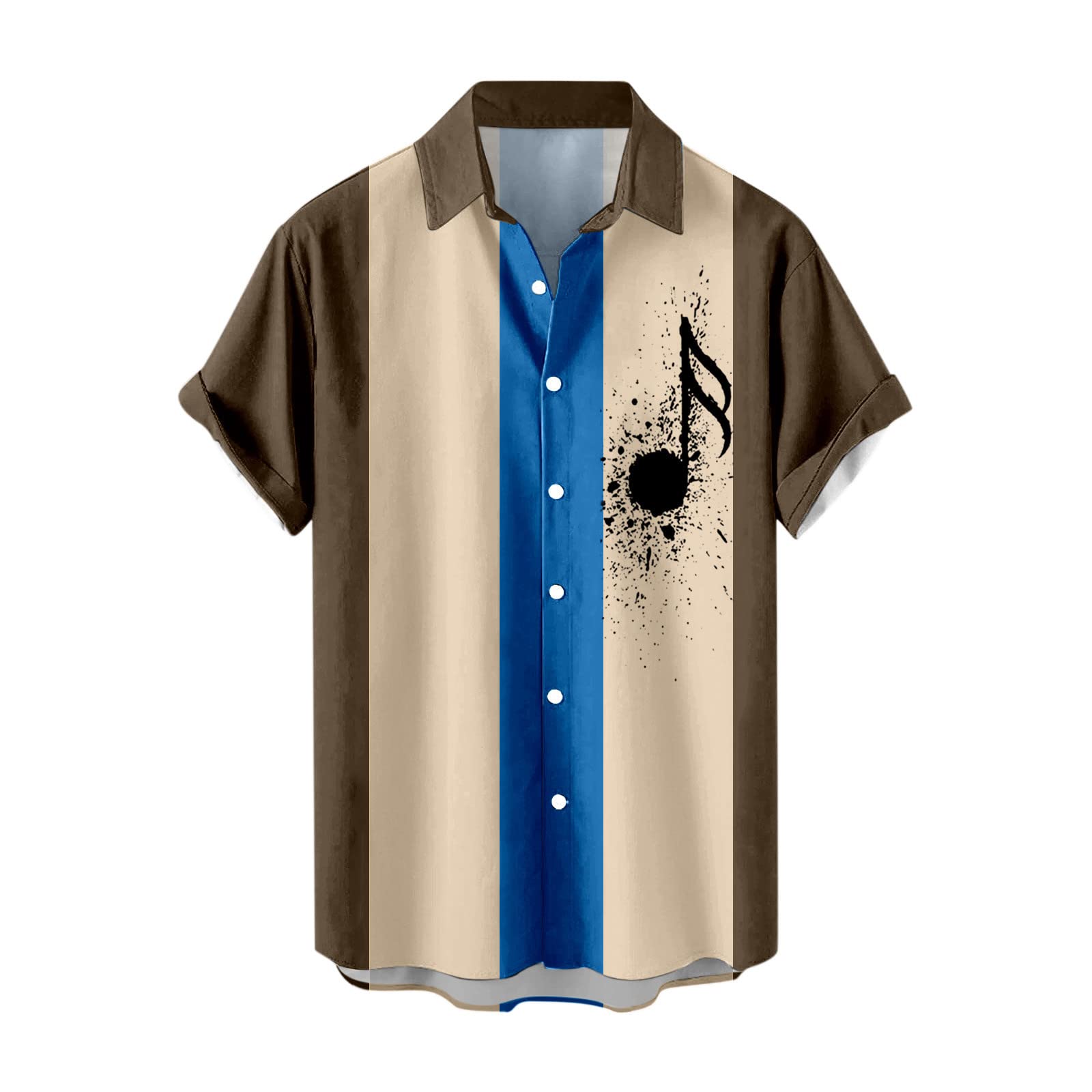 Men's Tall Casual Hawaiian Summer Shirt - Loose Fit Short Sleeve Button Down Collar with Music Print | Perfect for Beach Vacation, Music Festivals & Outdoor Activities