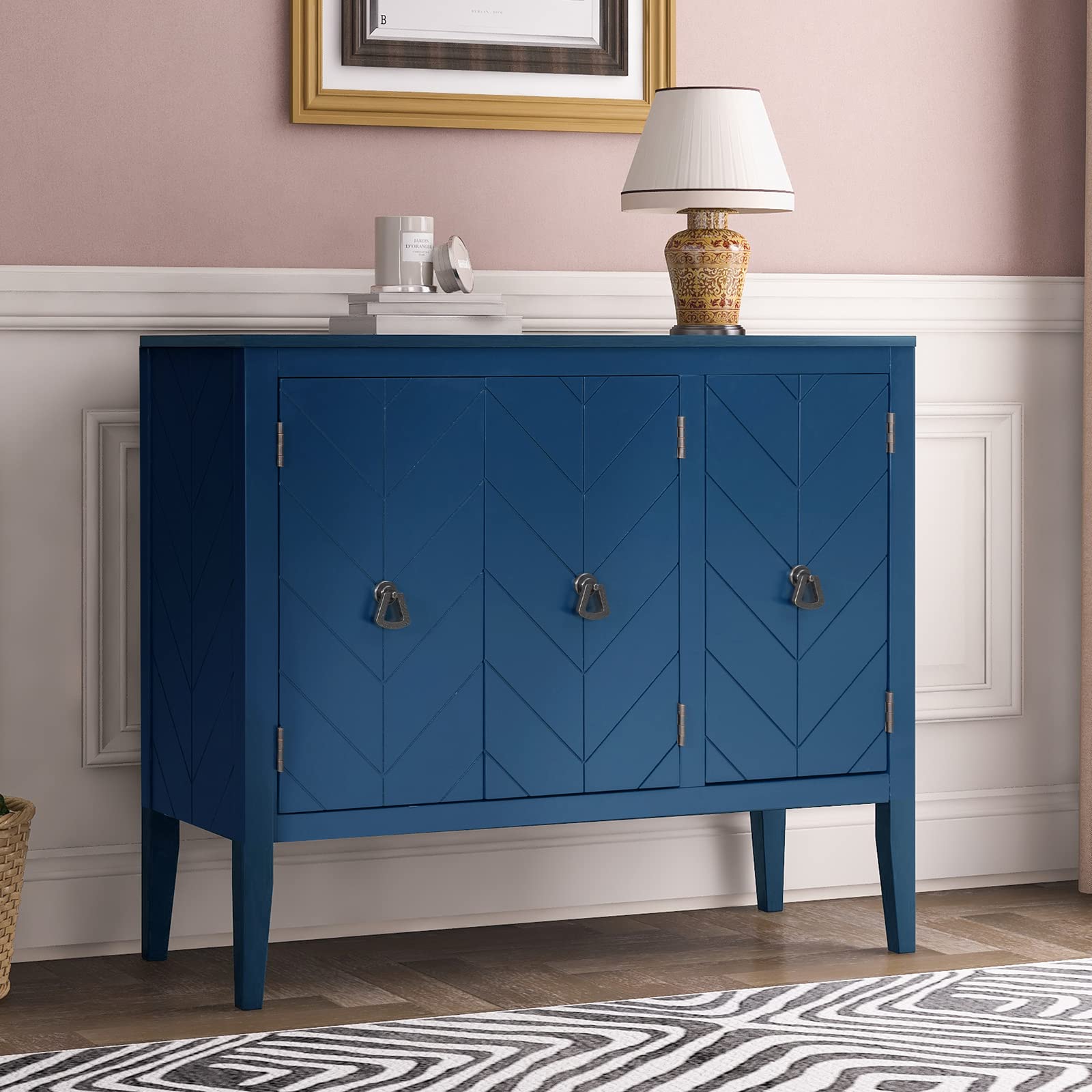 37 Inch Navy Blue Wooden Accent Storage Cabinet with Adjustable Shelf - Modern Kitchen Buffet, Sideboard & Console Table for Entryway, Living Room, Bedroom & Office - Easy Assembly Home Organization Solution