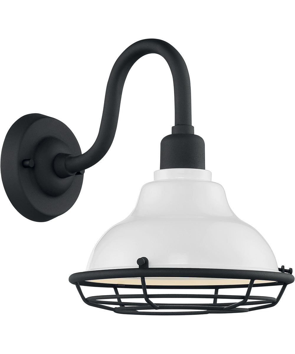12H Newbridge 1 Light Outdoor Wall Sconce - Gloss White & Textured Black Finish - Weatherproof Exterior Lighting for Porch, Patio, and Garden Decor