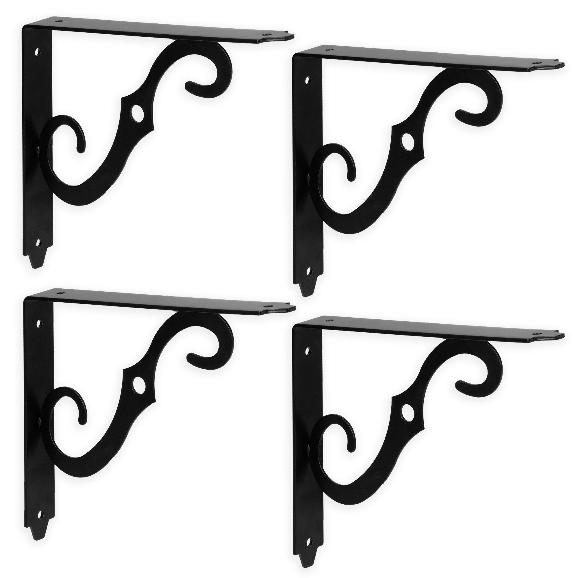 Heavy Duty Floating Shelf Brackets 4 Pack - 6x8 Inch Decorative Metal Corner Brace Support for Wall Mount Shelves | Perfect for Living Room, Bedroom & Kitchen Storage