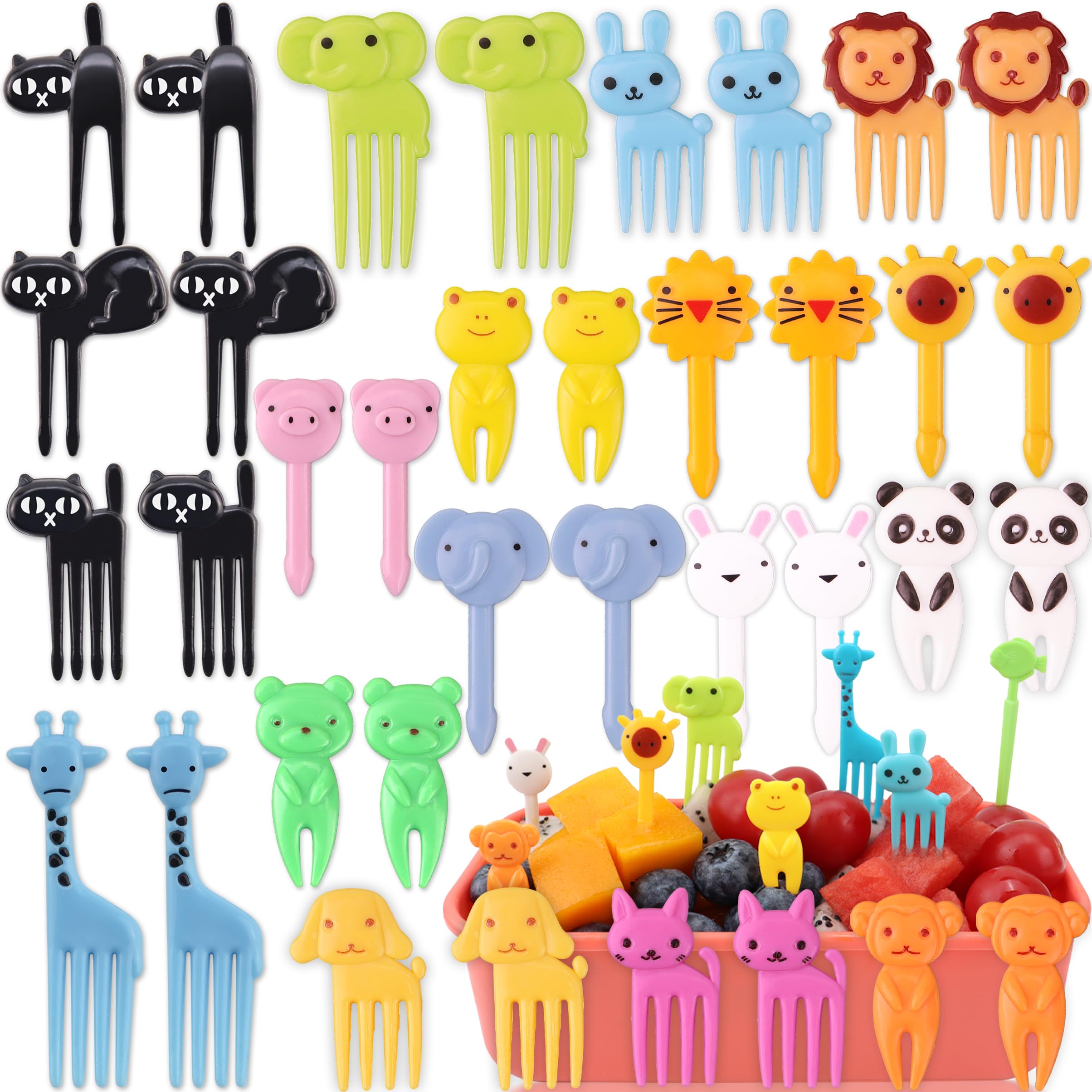 55 Pcs Cute Cartoon Animal Food Picks for Kids - BPA-Free Reusable Fruit Toothpicks for Bento Box, Lunch & Snacks - Fun Party, School Lunch & Picnic Accessories