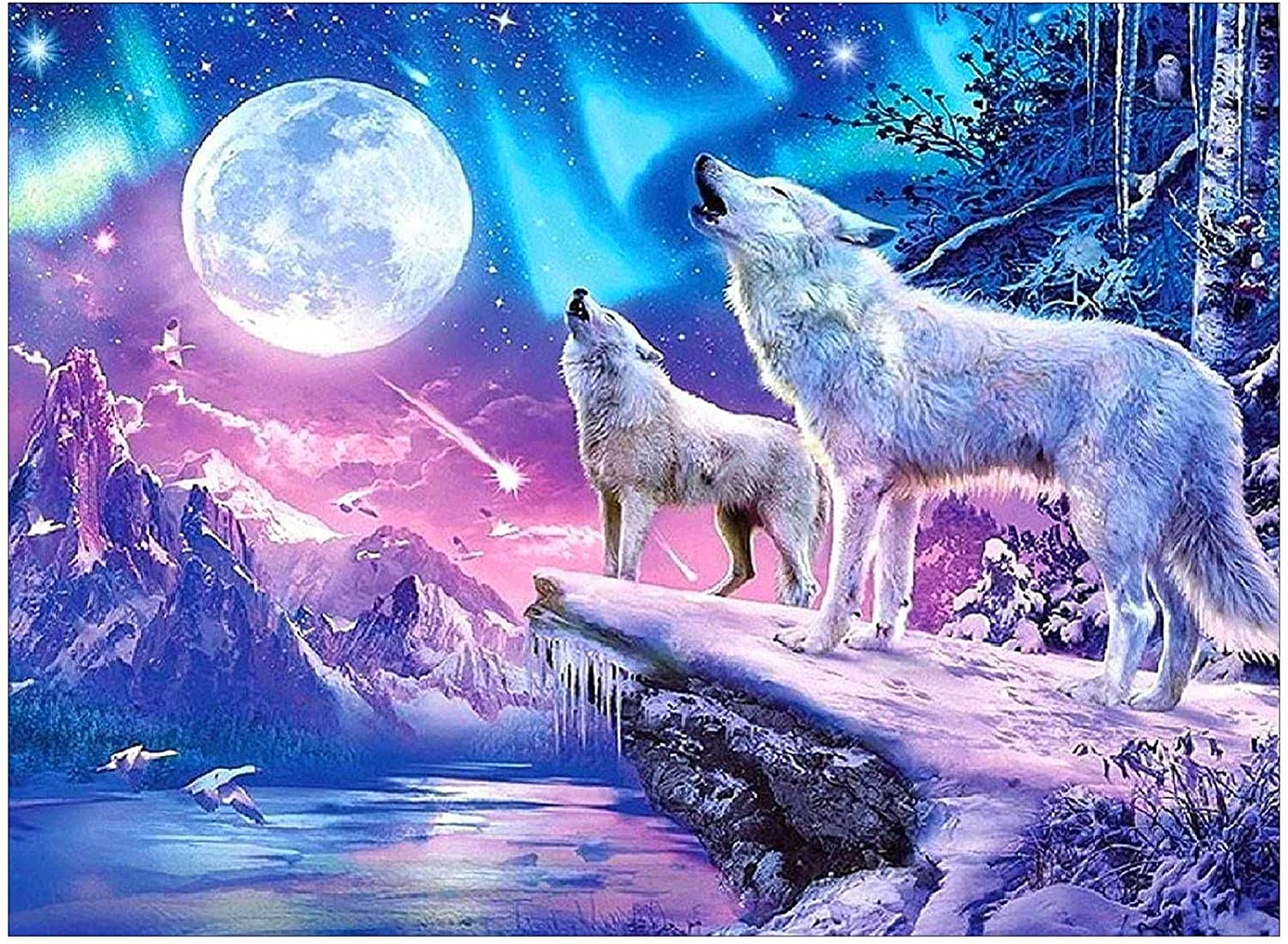ACIOPPL Wolf Paint by Numbers Kit for Adults & Beginners - DIY Acrylic Painting on 16x20 Inch Canvas, Moon Oil Painting Home Wall Art Decor for Bedroom, Living Room - Perfect Gift for Animal & Nature Lovers