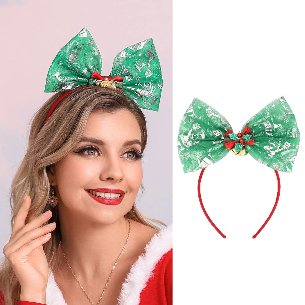 Latious Christmas Bow Headband - Green Snowman Hair Accessory for Women & Girls | Xmas Party Decoration, Holiday Cosplay Costume Headwear (Green) - Perfect for Christmas Celebrations, Family Gatherings & Festive Photo Shoots