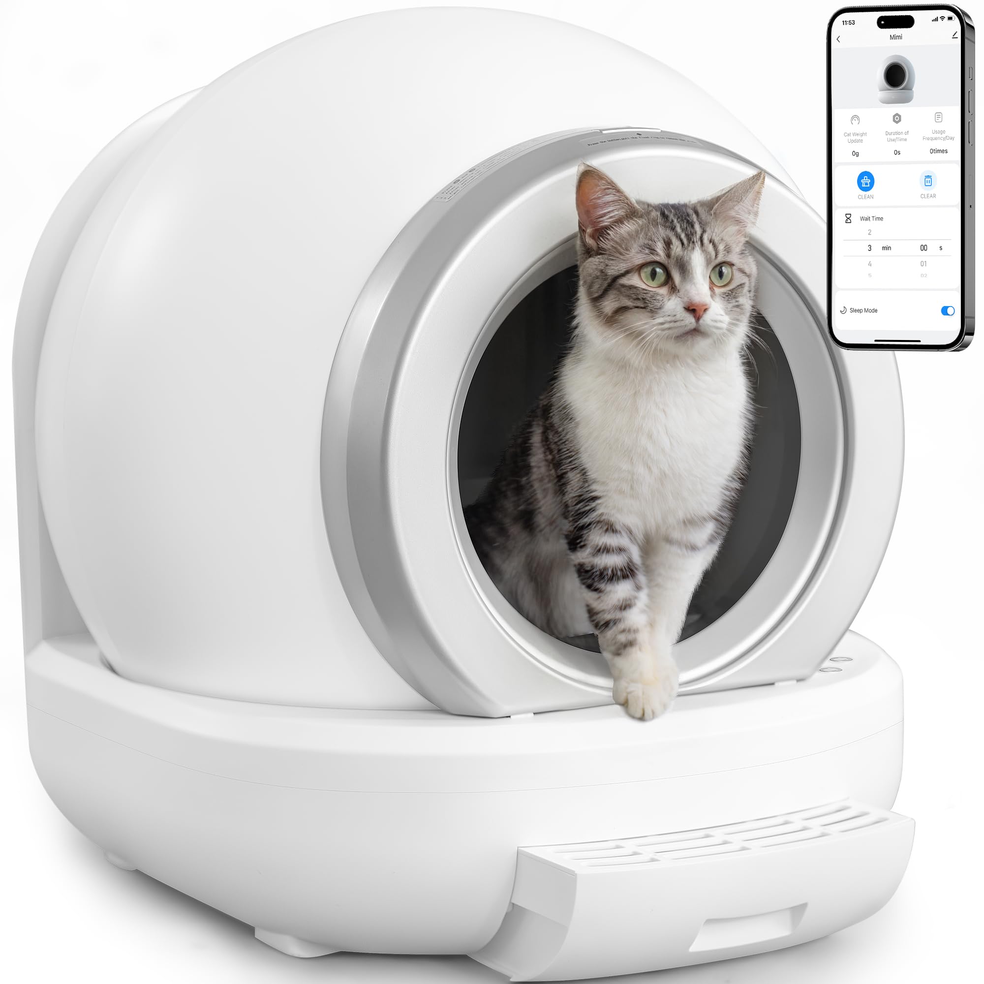 Self Cleaning Cat Litter Box - Large Capacity Automatic Litter Box for Multiple Cats with APP Control, Safety Sensor, Low Noise & Easy to Use - Anti-Pinch Design for Kittens (White) - Perfect for Busy Pet Owners & Multi-Cat Households