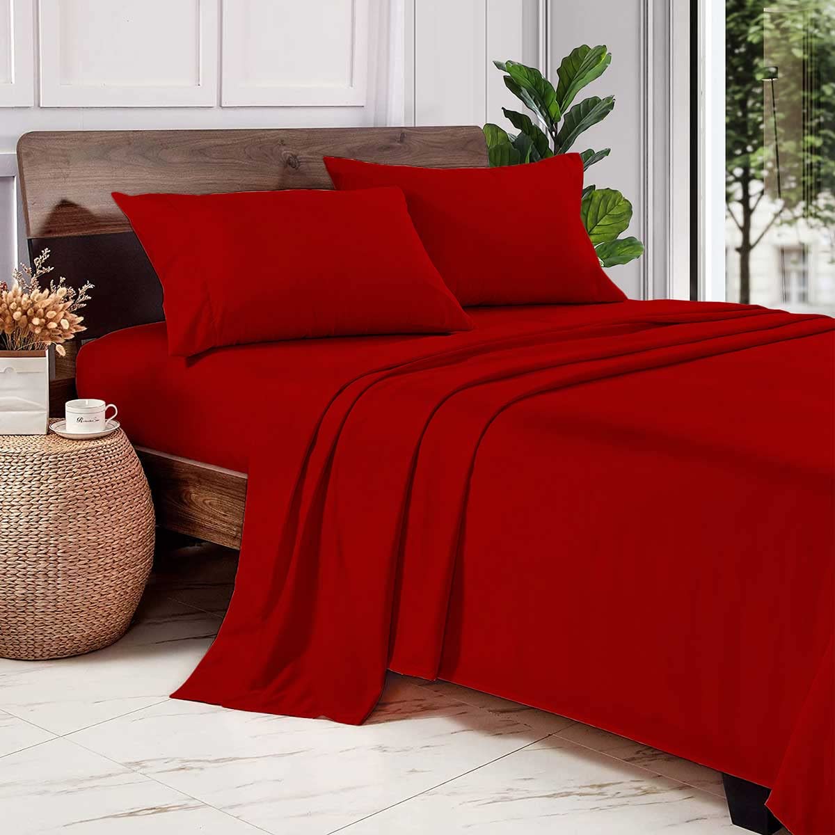Premium 600 Thread Count 100% Egyptian Cotton Sheet Set - 4 Piece Sateen Weave Bedding (1 Fitted Sheet, 1 Flat Sheet, 2 Pillowcases) with 15