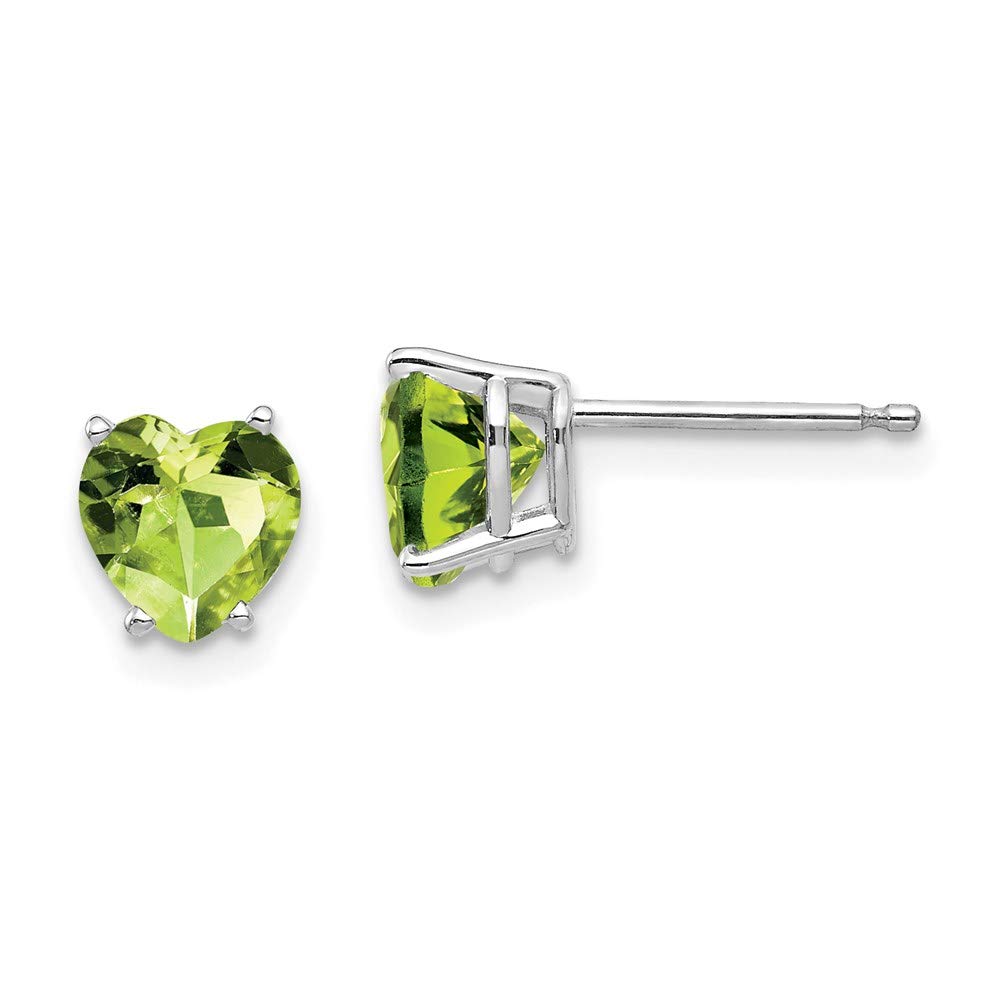 14K White Gold 6mm Heart Peridot Stud Earrings - Dainty Fine Jewelry for Women - Perfect Birthday, Anniversary & Valentine's Day Gift for Her - Everyday Wear & Special Occasion Accessories
