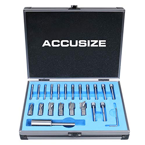 **21-Piece HSS Interchangeable Pilot Counterbore Set by Accusize – Precision Metalworking Tools for Drilling & Boring – Ideal for Industrial, Automotive & DIY Projects**