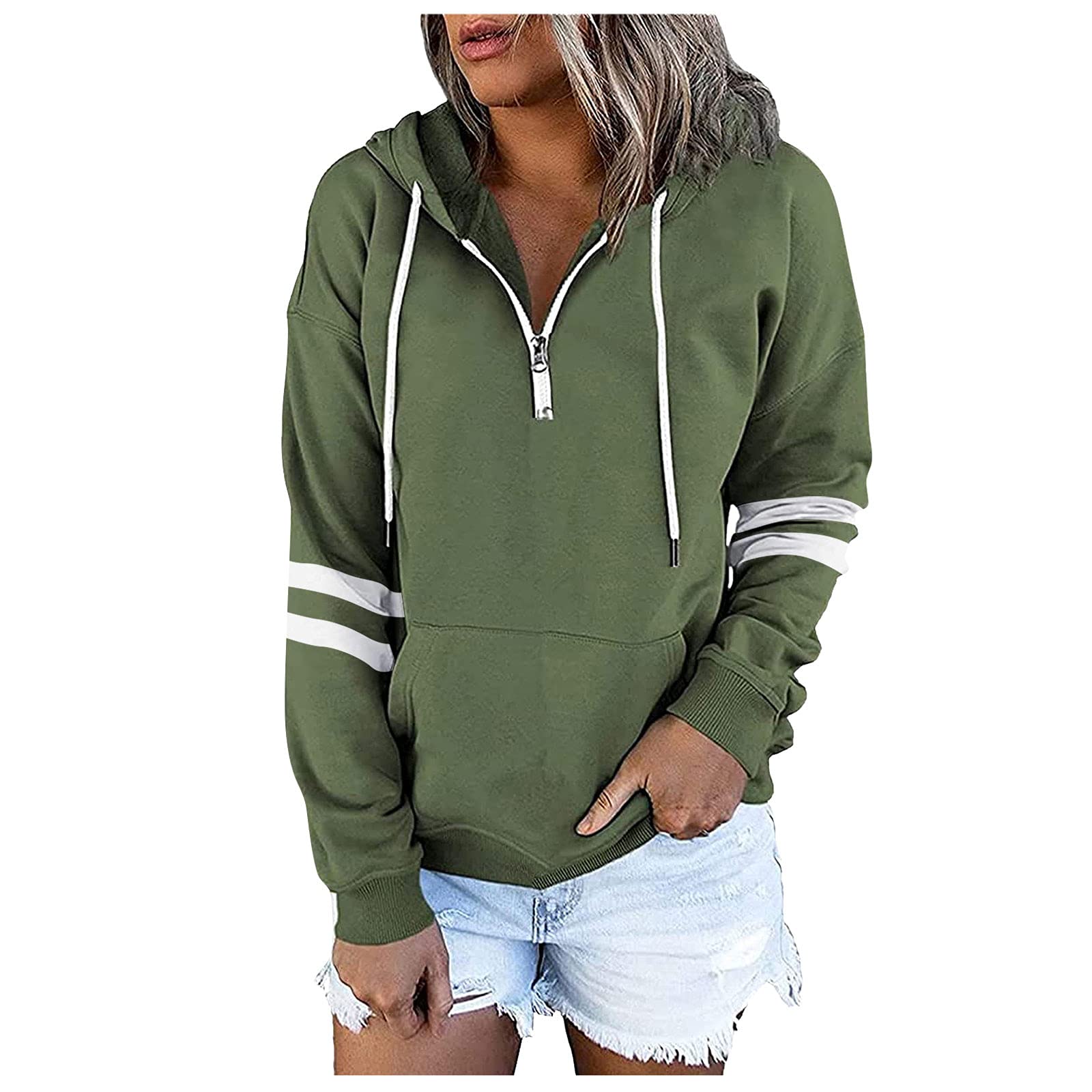 Women's Half Sleeve Zip Up Hoodie - Casual Long Sleeve Sweatshirt for Warmth & Style | Perfect for Outdoor Activities, Gym Wear & Everyday Fashion