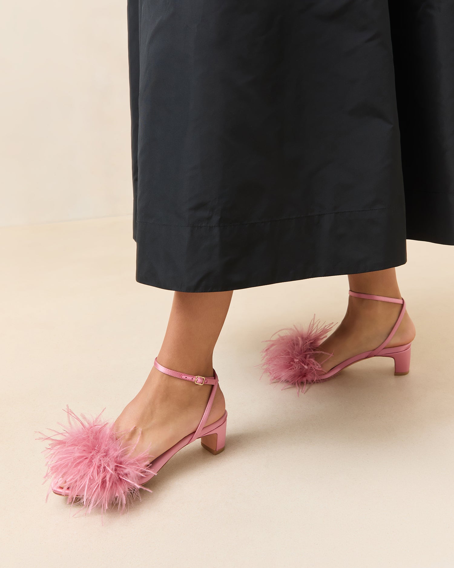 Senna Rose Satin & Feather Sandals - Elegant Women's Summer Dress Shoes for Weddings, Parties & Special Occasions