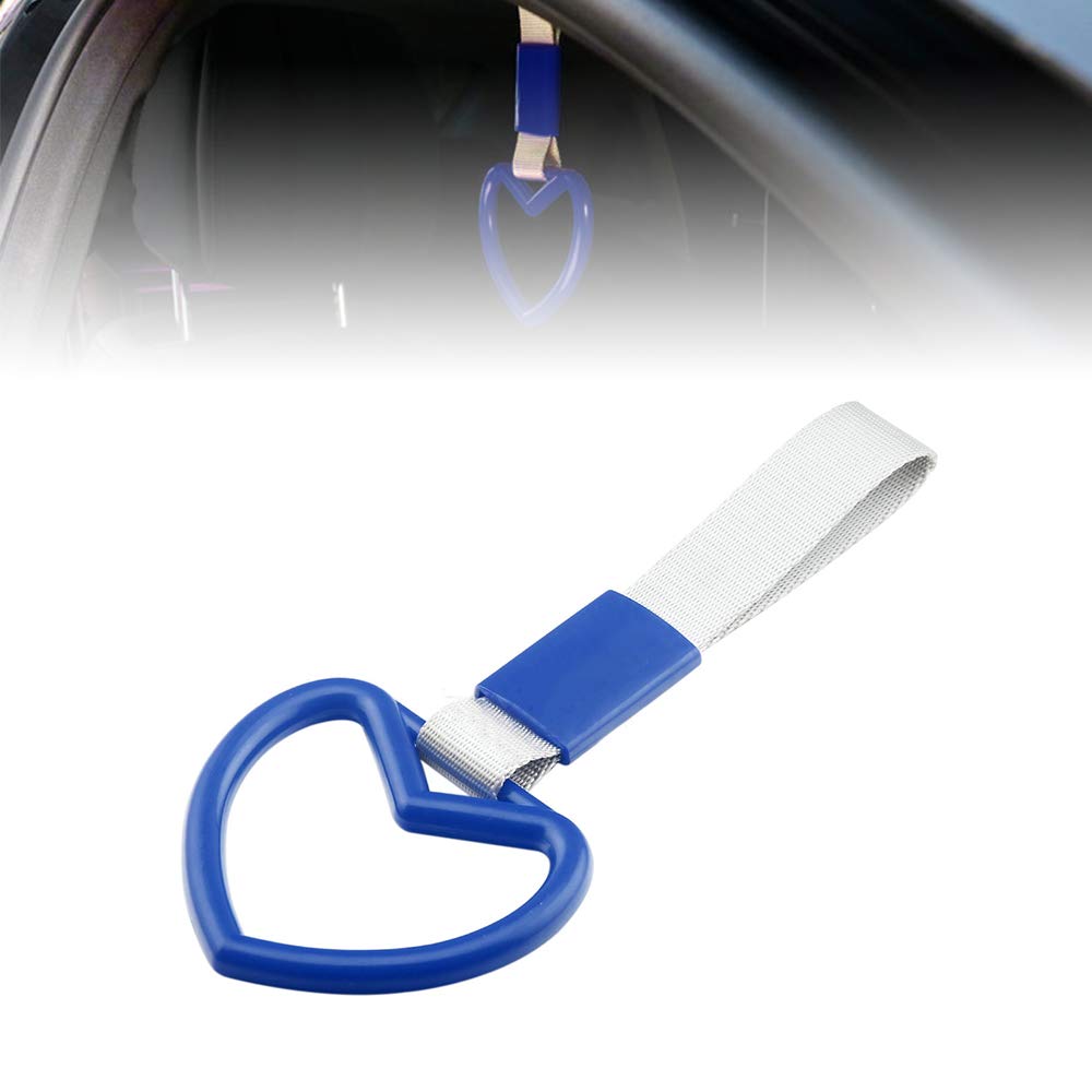 Blue Heart-Shaped Car Rear Bumper Warning Ring & Handle Strap Charm - Interior Exterior Decoration for Enhanced Safety and Style