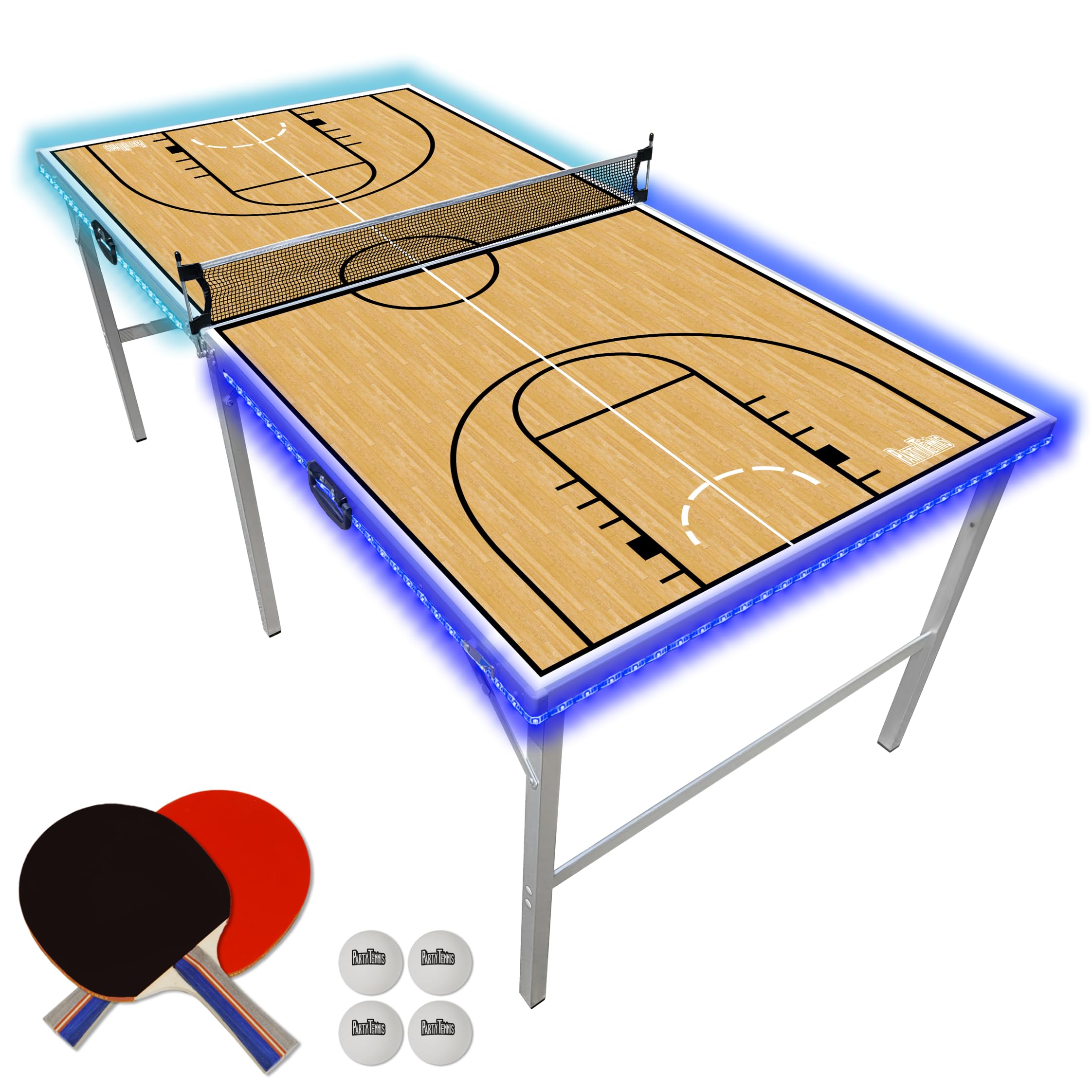 PartyLife 6ft x 3ft Portable Folding Ping Pong Table with Net, Paddles & Balls - Indoor/Outdoor Use for Kids & Adults | Optional LED Lights | Perfect for Game Rooms, Backyards & Parties