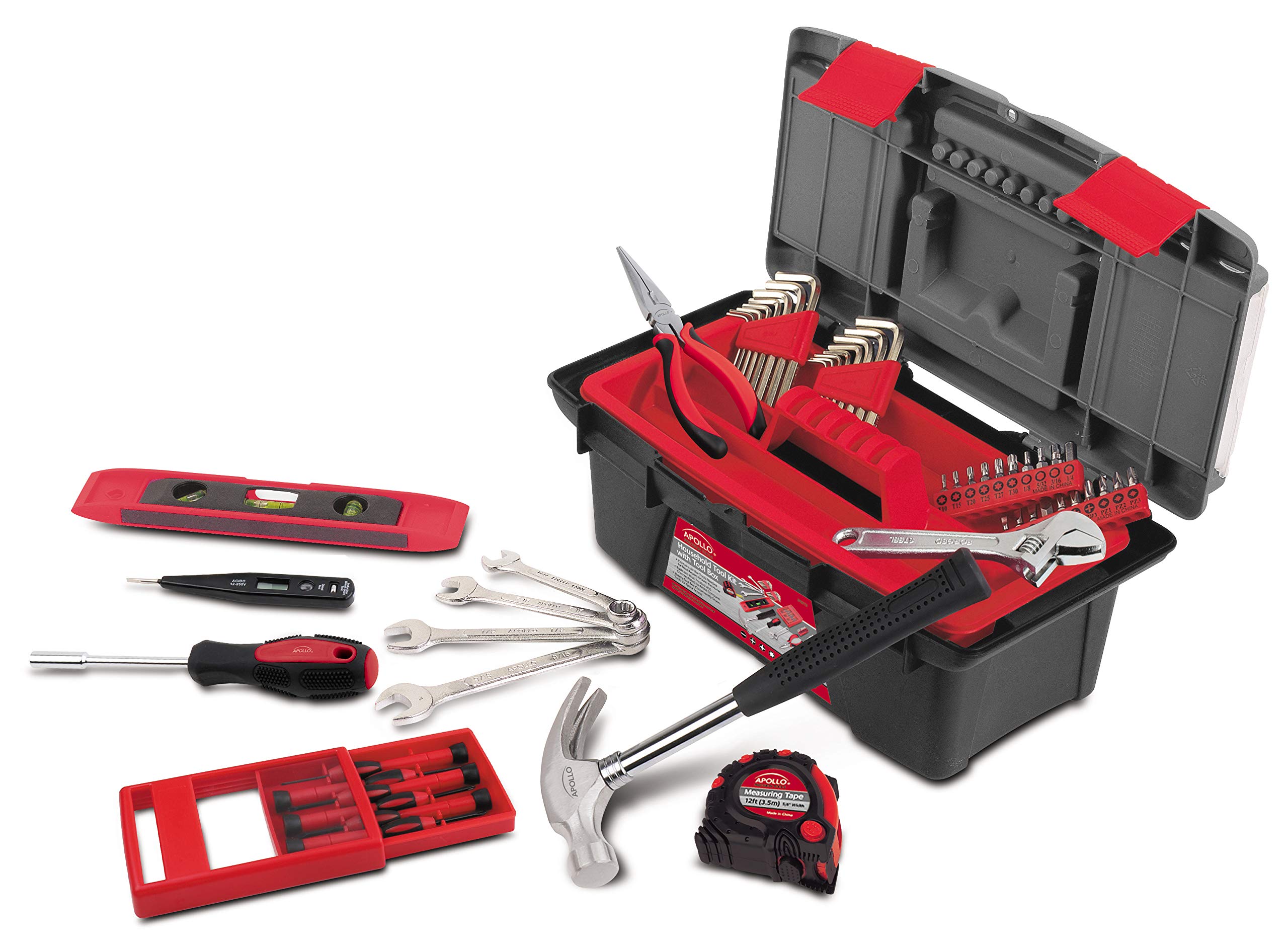 Apollo Tools 53-Piece Household Tool Set with Toolbox - DT9773, Gray - Perfect for Home Repairs & DIY Projects