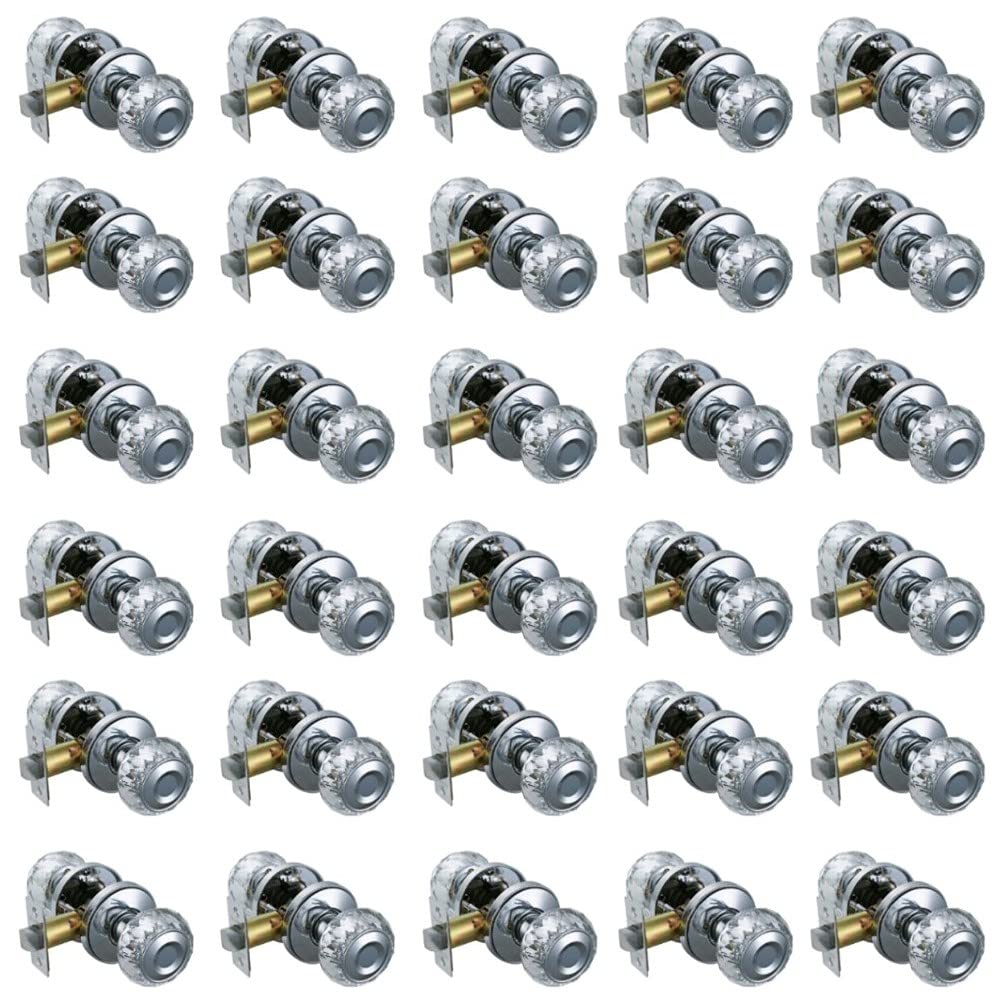 HISAFE Crystal Glass Satin Nickel Keyless Round Door Knobs - 30 Pack for Closet, Hallway & Interior Doors | Smooth Operation & Elegant Design for Home & Office Use