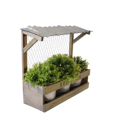 Modern Wooden Planter Box with Rustic Metal Pot - Indoor Outdoor Garden Decor for Patio, Balcony & Home Décor