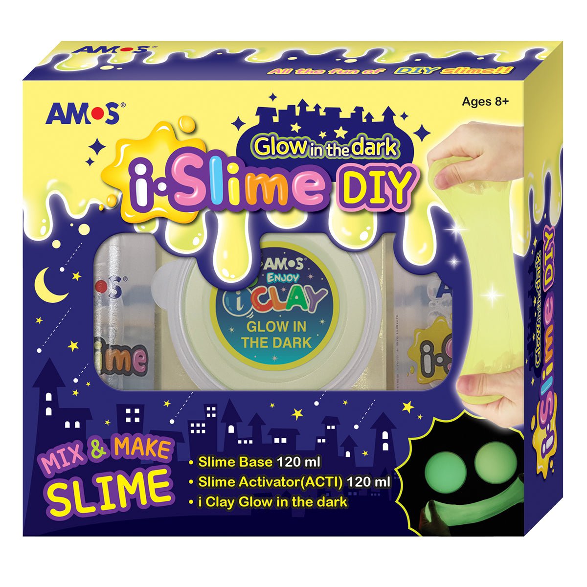 Amos i.Slime DIY Slime Making Kit - Glow in The Dark Slime Kit for Kids, Fun & Creative Science Activity - Perfect for Birthday Parties, Classroom Projects & Sensory Play