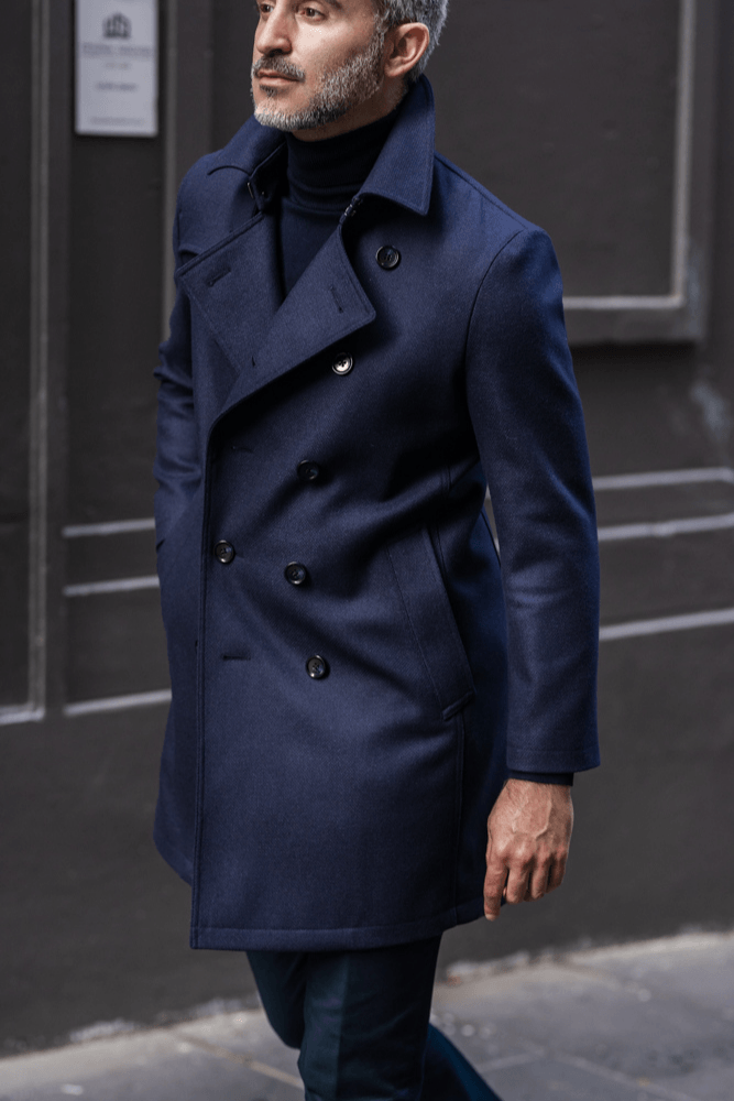 Premium Drake Coat - Navy Blue Wool Overcoat for Men | Warm Winter Coat for Business, Office & Formal Occasions