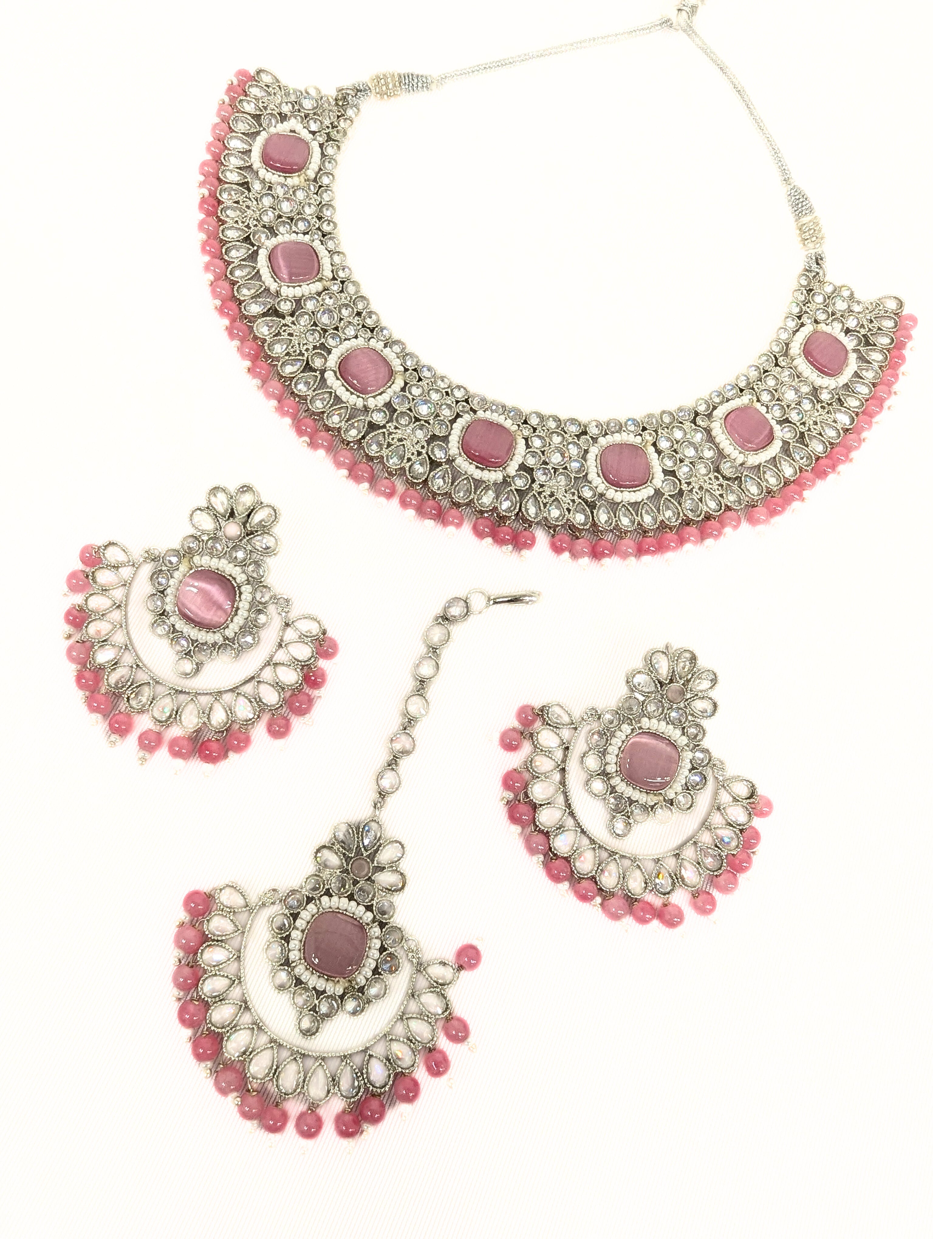 Yamini Polki Full Set Jewelry – Traditional Indian Kundan Necklace & Earrings Set for Weddings, Parties & Festive Occasions