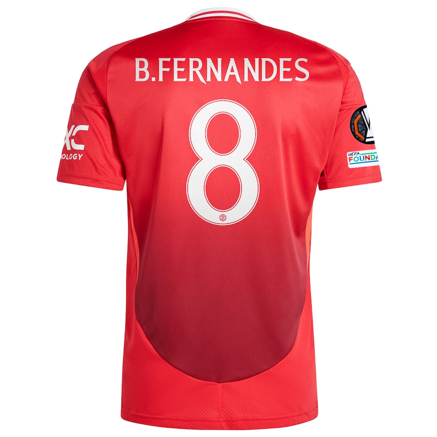 Adidas Manchester United Bruno Fernandes Home Jersey 2024/25 with Europa League Patches - Official MUFC Red Soccer Shirt for Fans & Players - Perfect for Match Days & Football Events