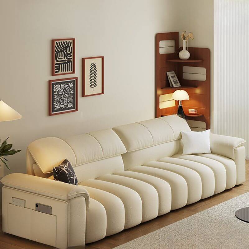 Minimalist Modern 4/5/2 Seater Chalk Sofa with Arms, 2 Pillows & Storage - Stain Resistant Fabric - Perfect for Living Room, Lounge & Small Spaces
