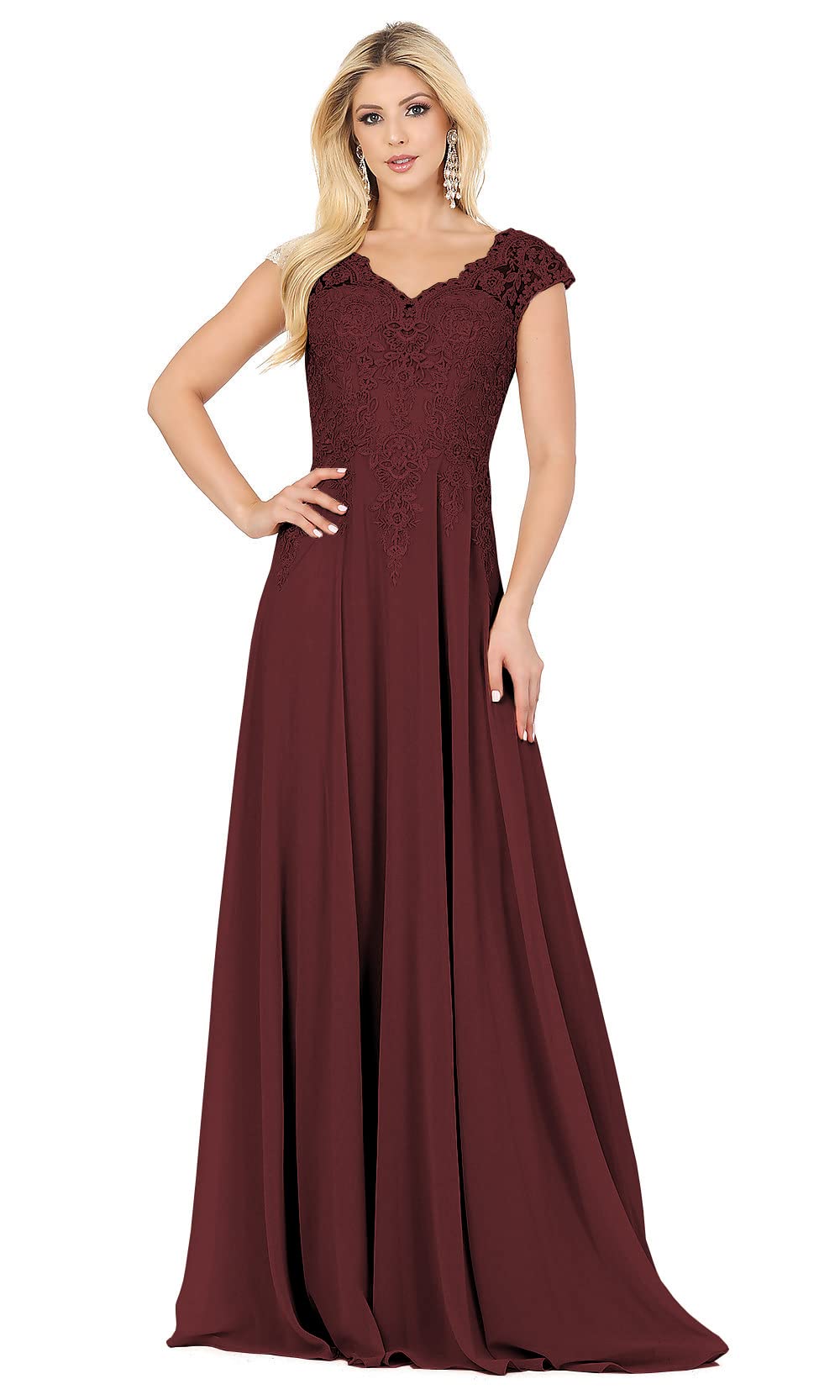 Elegant A-Line V-Neck Lace Chiffon Mother of The Bride Dress - Formal Evening Gown for Weddings, Parties & Special Occasions