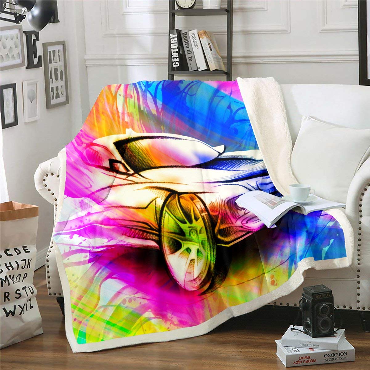 Erosebridal Rainbow Car Fuzzy Blanket - Soft Tie Dye Fleece Throw for Kids & Teens - 30