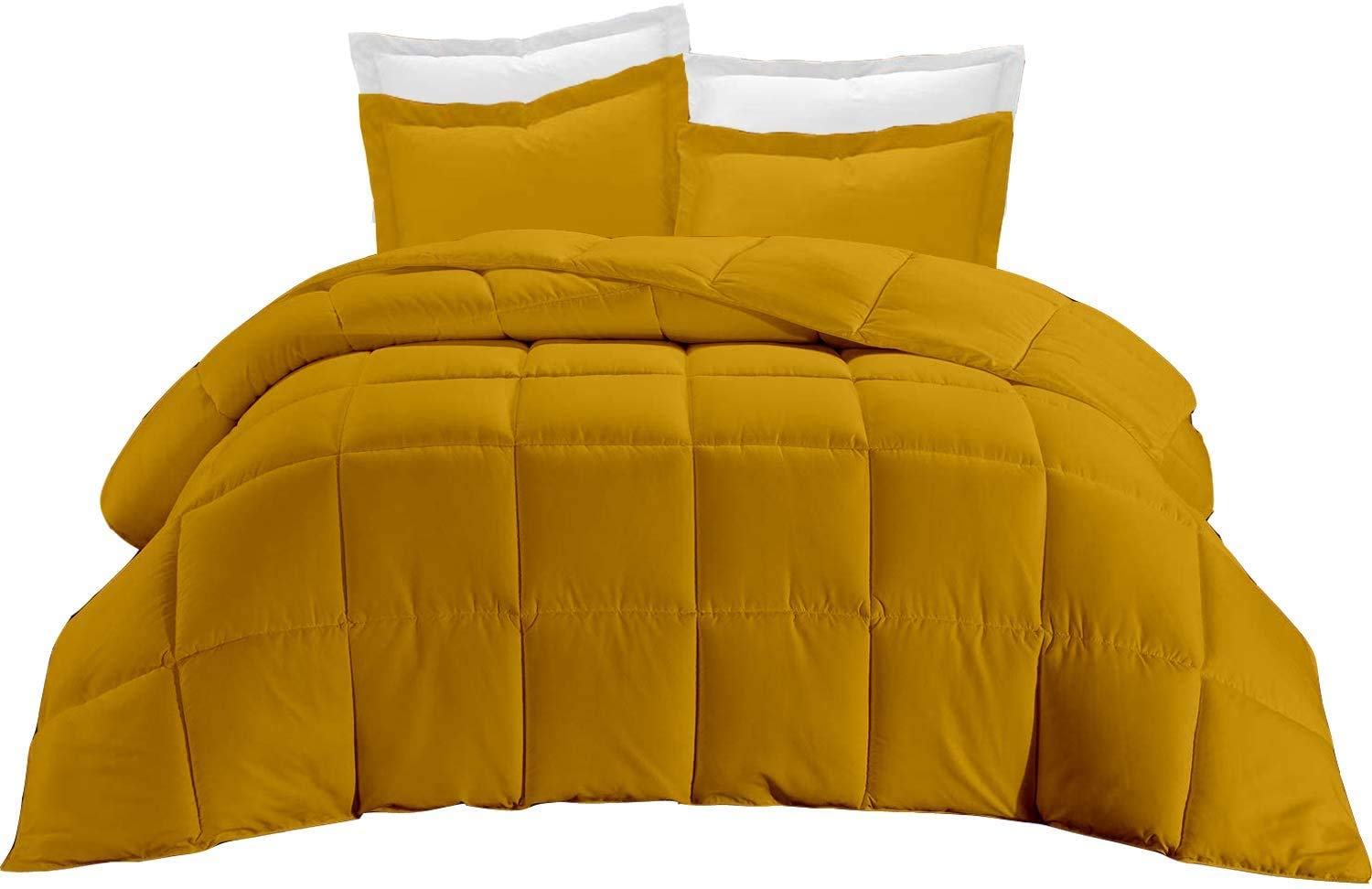 Premium 3-Piece Comforter Set - Ultra Soft Down Alternative Bedding with 2 Pillow Shams | All-Season Quilted Duvet Insert | Machine Washable Full/Queen Size in Gold | Perfect for Master Bedroom, Guest Room & Cozy Home Decor