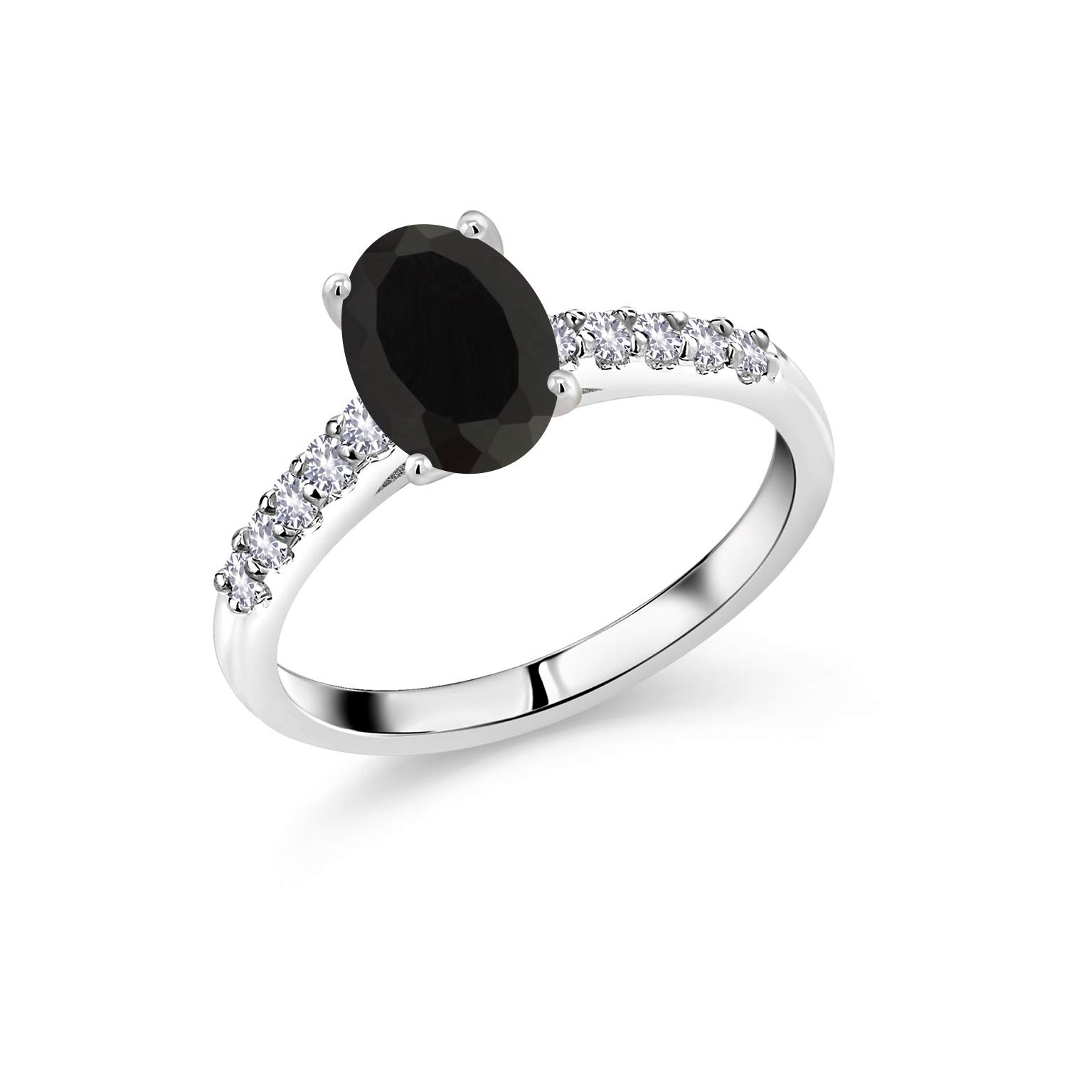 2.40 Ct Oval Black Onyx & White Sapphire 10K White Gold Ring for Women - Elegant Gemstone Jewelry for Engagement, Wedding & Special Occasions