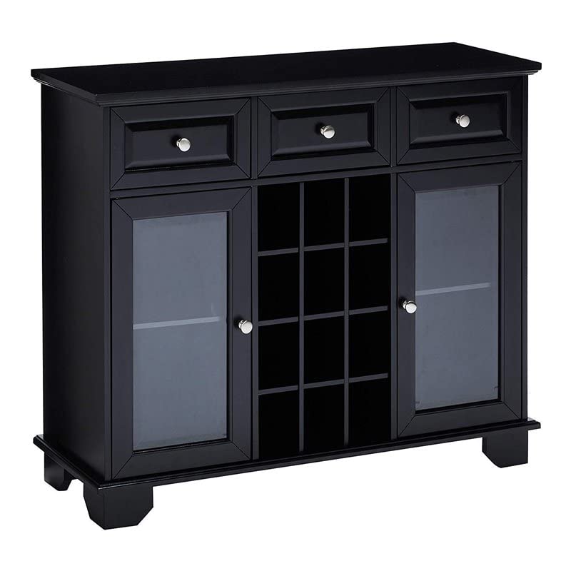 Pilaster Designs - Elegant Black Buffet Server Sideboard Cabinet with Wine Storage - Perfect for Dining Room, Living Room & Home Bar Decor