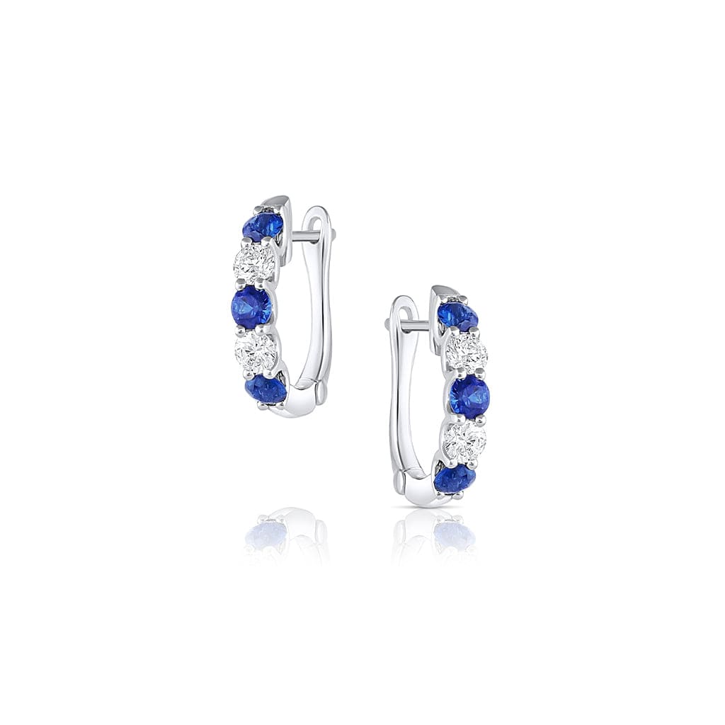 18K White Gold Sapphire Diamond Hoop Earrings for Women - Elegant Dangle Earrings for Party, Wedding & Everyday Wear
