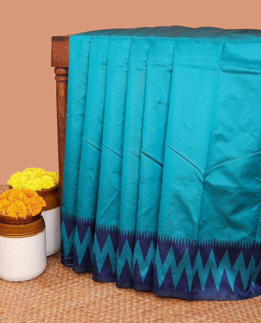 Ananda Blue Elite Silk Saree with Exquisite Thread Work & Small Temple Border - Perfect for Weddings, Festivals & Special Occasions