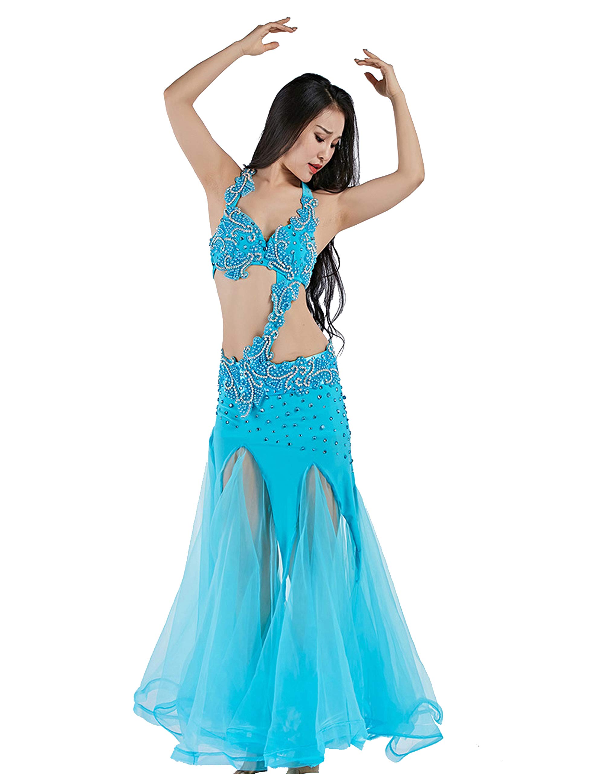MAXENVISION Women's Tribal Belly Dance Costume - Sexy Professional Belly Dance Bra and Belt Set for Performances, Parties, and Stage Shows