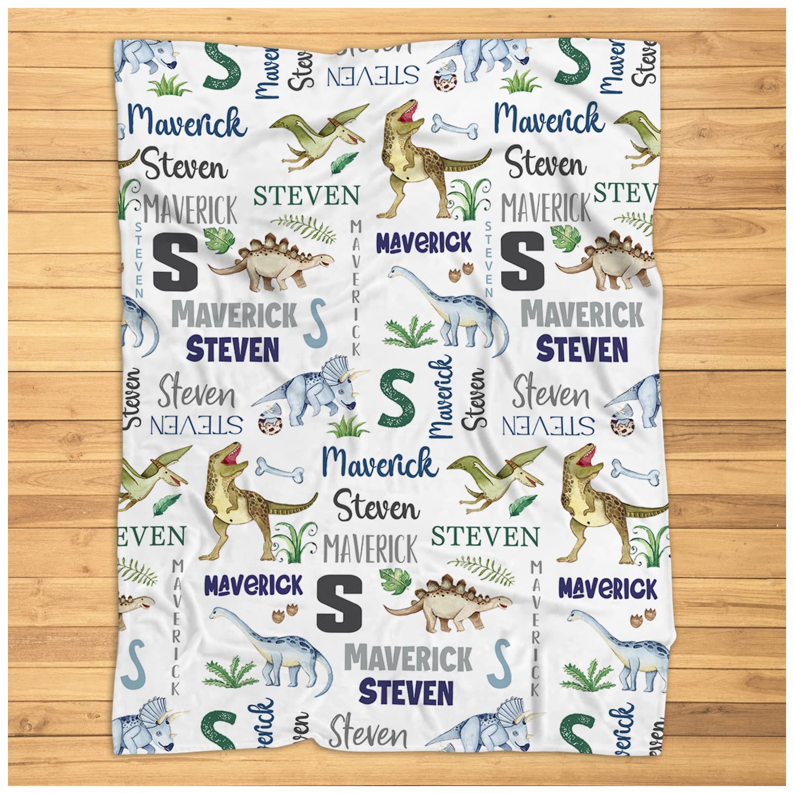 Personalized Dinosaur Baby Blanket with Name - Super Soft Plush Dino Blanket for Boys & Girls - Custom Baby Shower Gift, Nursery Blanket, Toddler Security Blanket - Perfect for Newborns, Infants & Kids (Great for Bedtime, Playtime & Photo Shoots)