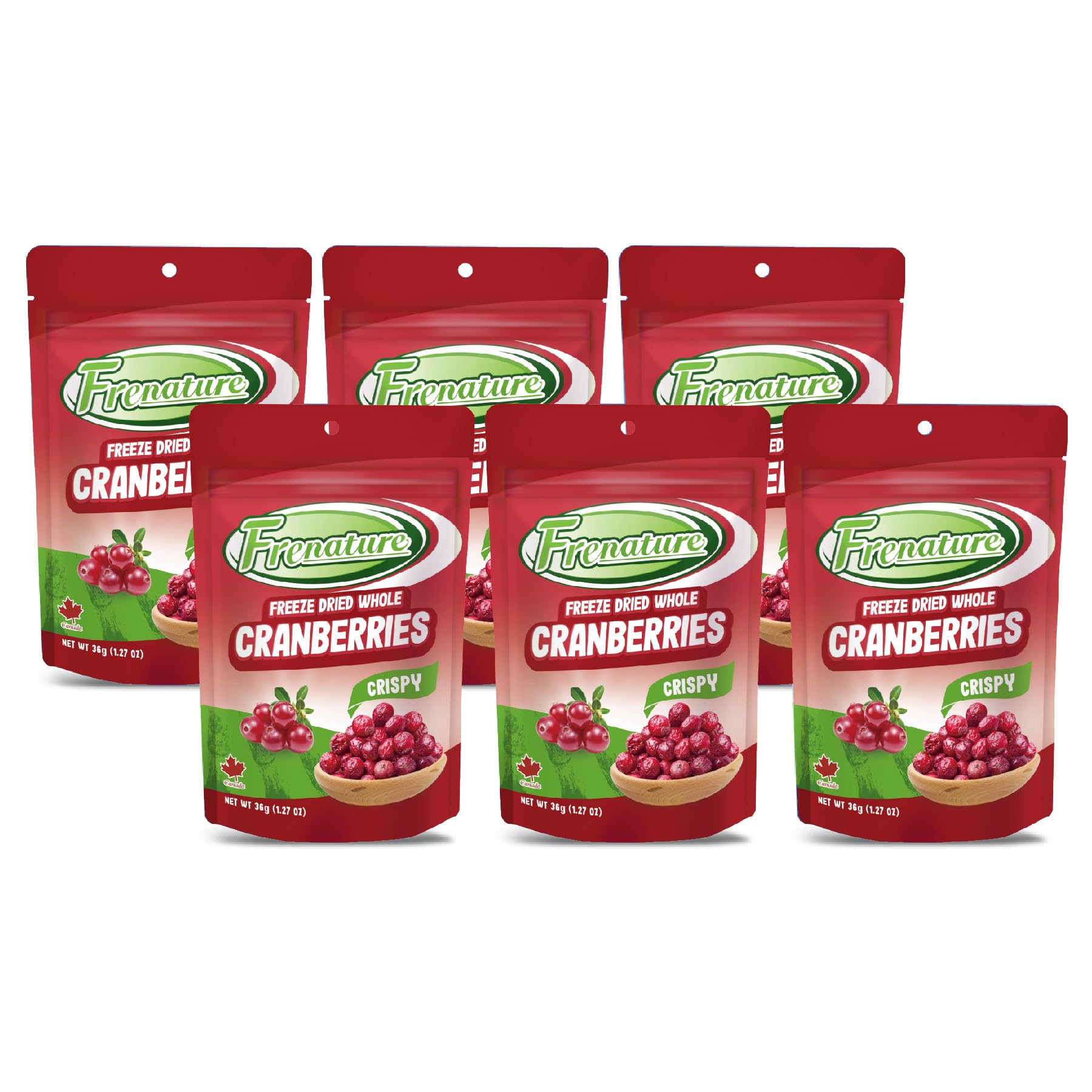 Premium Freeze Dried Cranberries Snacks - Sweet & Tart All-Natural Dried Fruit, Grade A Whole Canadian Cranberries, Gluten-Free Healthy Snacks for Adults & Kids, 0.7oz Individual Packs (6-Pack) - Perfect for Lunchboxes, Hiking & On-the-Go Snacking