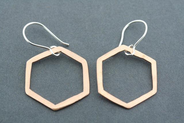 Matte Copper Hexagon Earrings for Women - Trendy Geometric Hoop Earrings for Daily Wear & Special Occasions