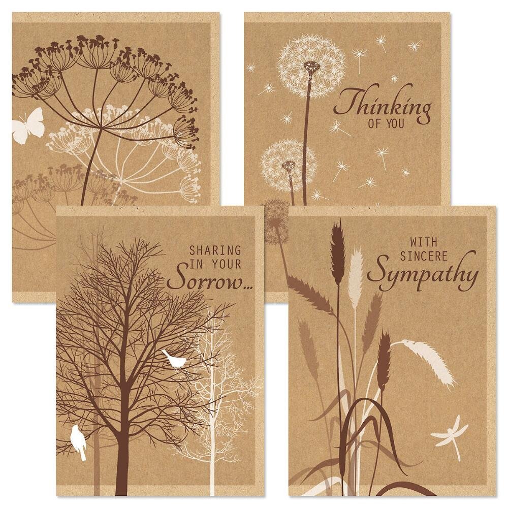 Premium Kraft Sympathy Greeting Cards Set - 8 Large 5x7 Inch Cards (4 Beautiful Designs) with Heartfelt Messages & White Envelopes - Perfect for Condolences, Memorials & Comforting Loved Ones