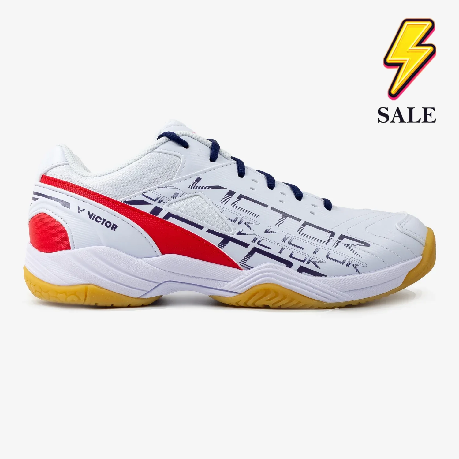 Victor A170 AD Wide Badminton Shoes (White/Red) - Lightweight Court Shoes for Badminton, Volleyball & Indoor Sports - Perfect for Competitive Play & Training