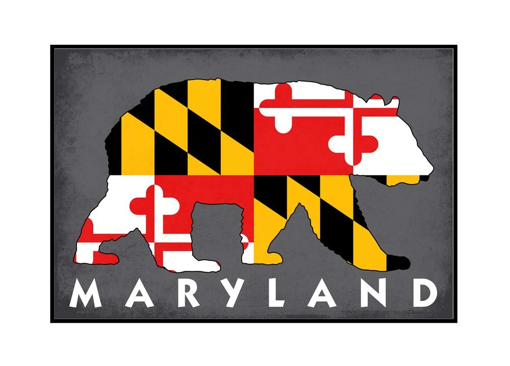 Maryland Bear Flag - 36x24 Inches Framed Canvas Wall Art - Ready to Hang - Perfect for Home, Office & Dorm Decor - Patriotic State Pride Display