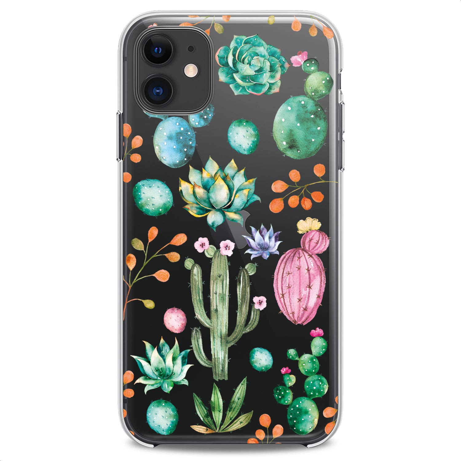 Premium TPU Phone Case for iPhone 16/15/14/13/12/11 Pro Max/Plus/Mini/XS/XR/X/8/7/6/5/SE - Floral Cactus Design Slim Flexible Clear Protective Cover - Perfect for Women, Girls & Plant Lovers (Home, Office, Travel)