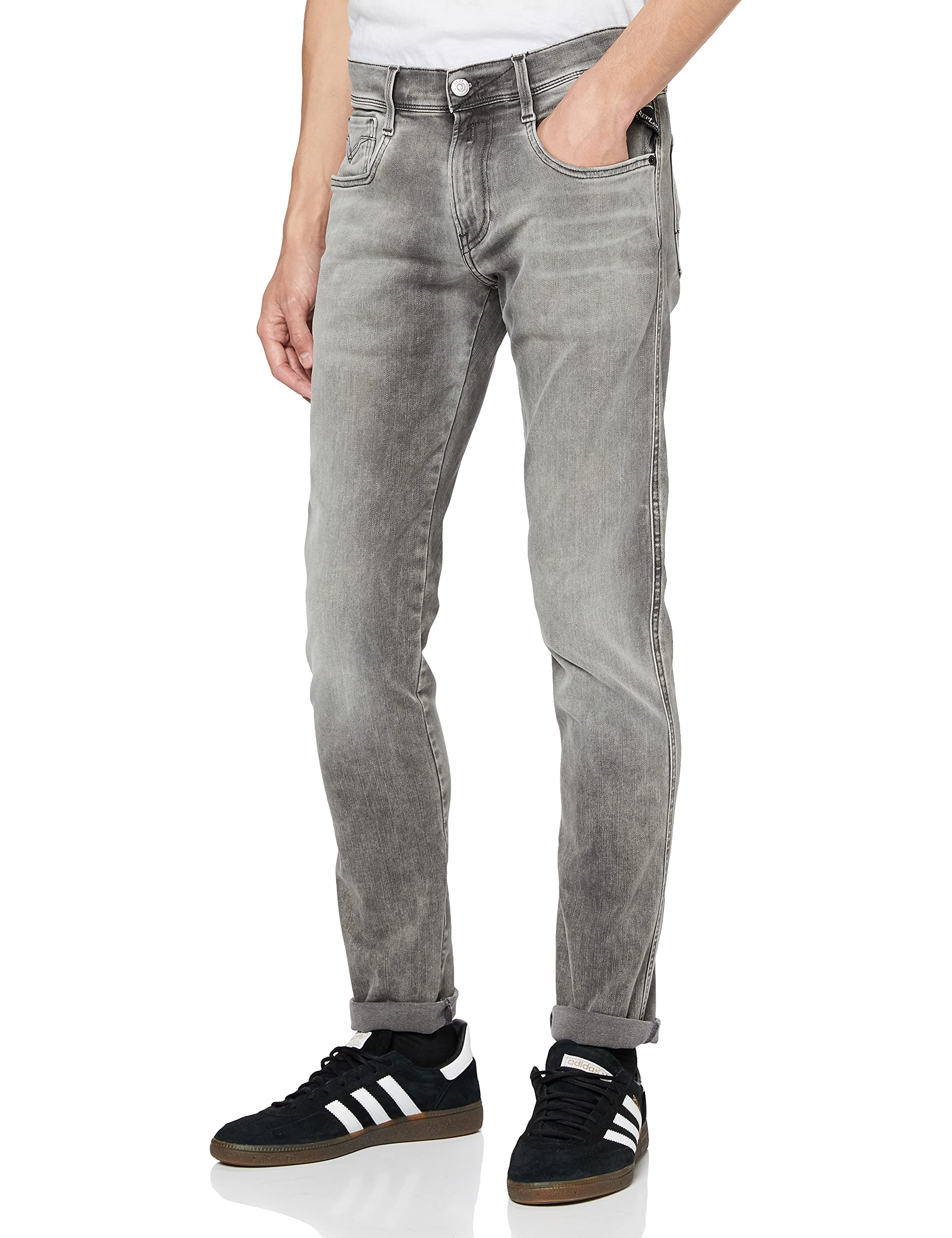 Replay Anbass Hyperflex Stretch Dark Grey Slim Fit Jeans for Men - Comfortable & Stylish Denim Pants for Casual Wear, Work & Night Out